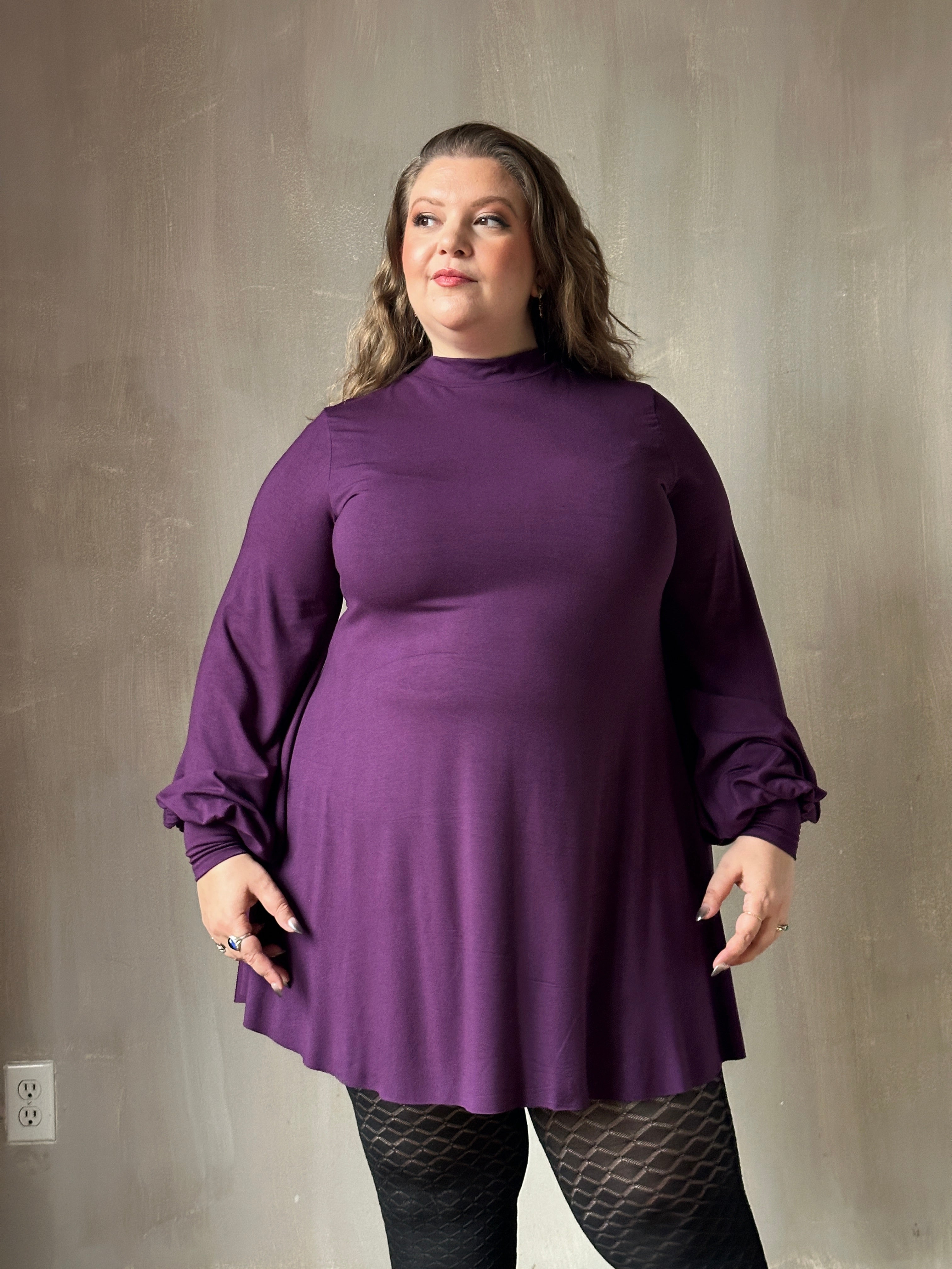 Holiday '24: Bishop Sleeve Mini Dress in Nightshade Purple