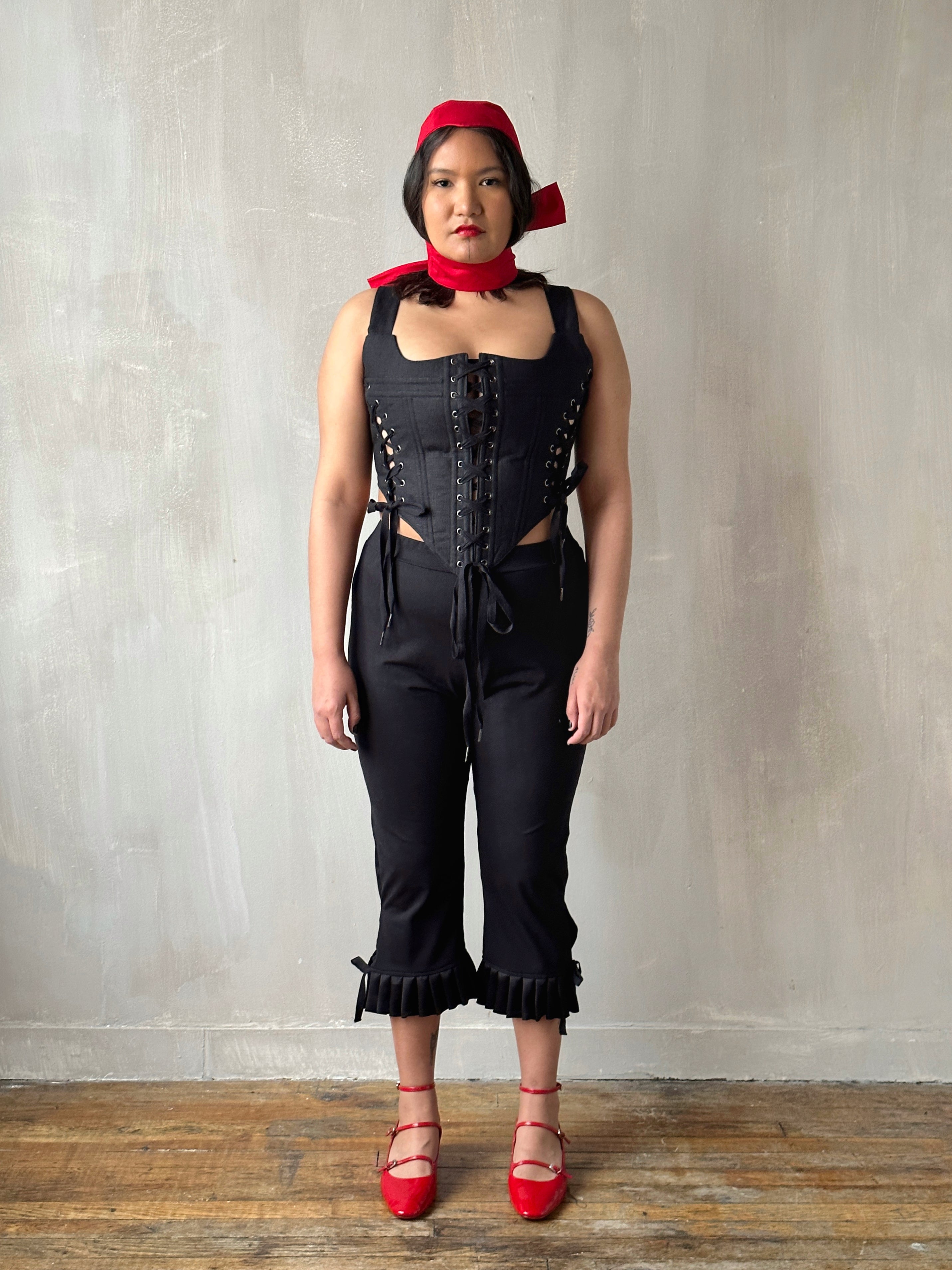Sample Sale: Triple-Laced Corset in Black Linen (Size II)