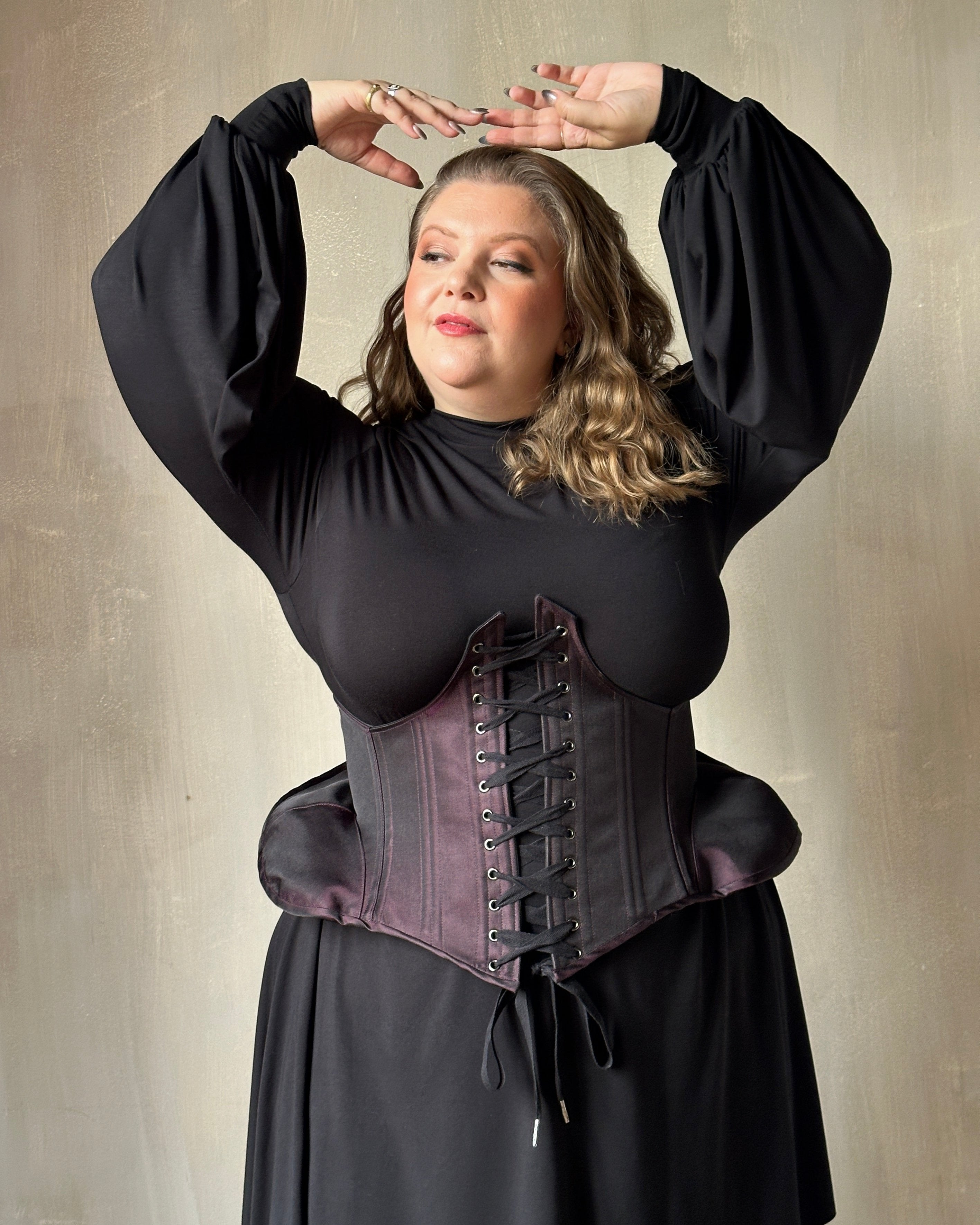Sample Sale: Underbust Pannier Corset in Black-Purple Silk (Size I & IV)