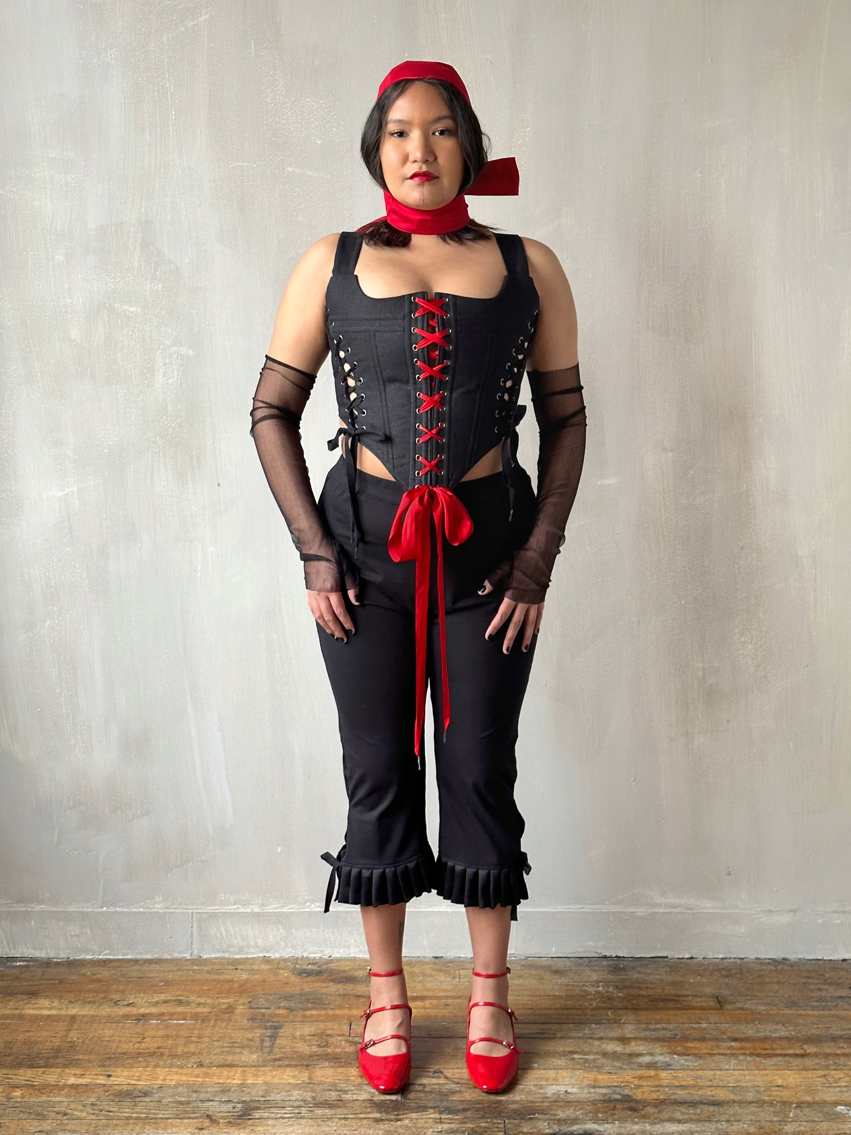 Sample Sale: Triple-Laced Corset in Black Linen (Size II)