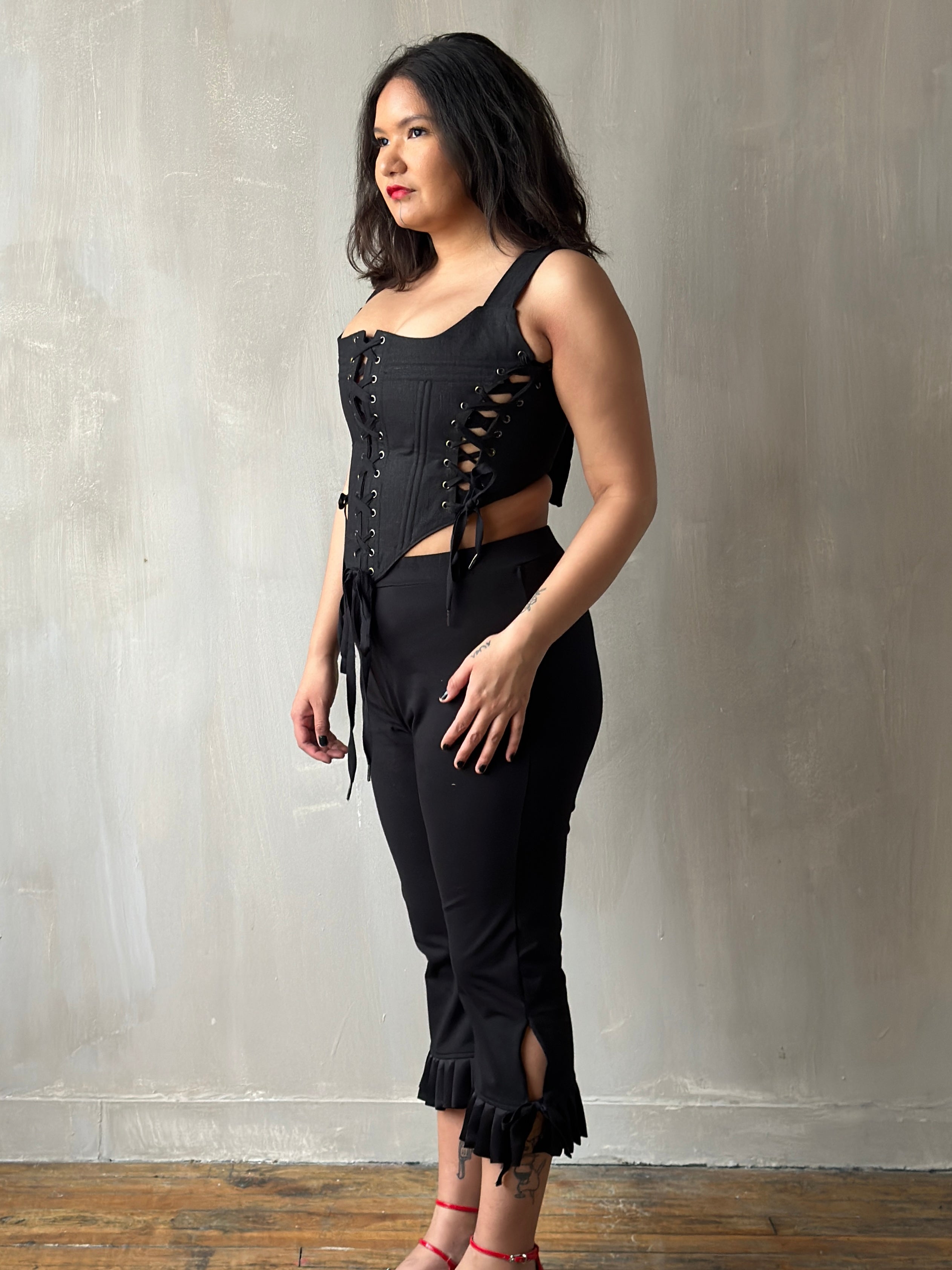 Sample Sale: Triple-Laced Corset in Black Linen (Size II)