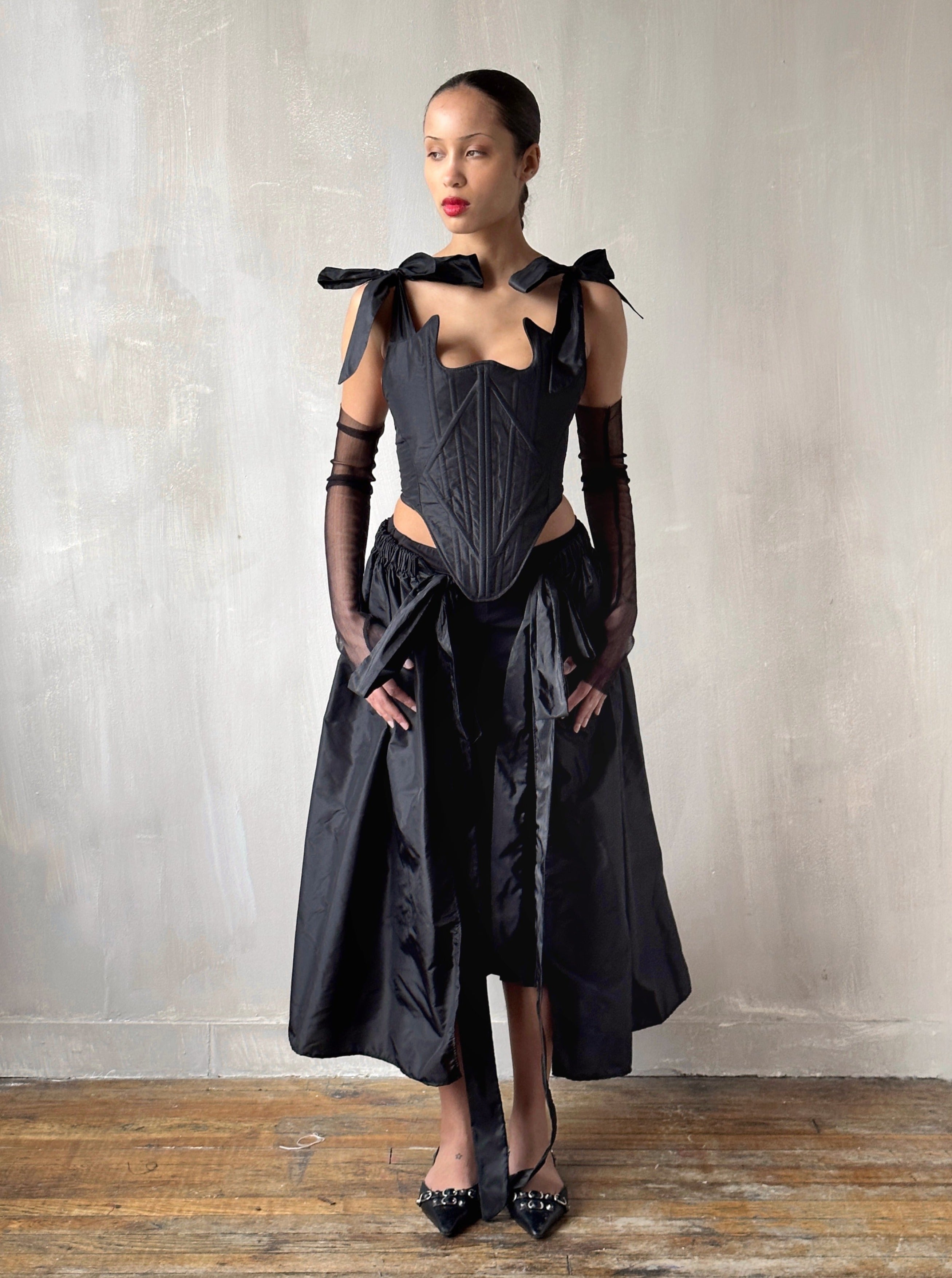 Spring '24 Diamond Demon Stays and Skirt in Black Silk (Limited Edition)