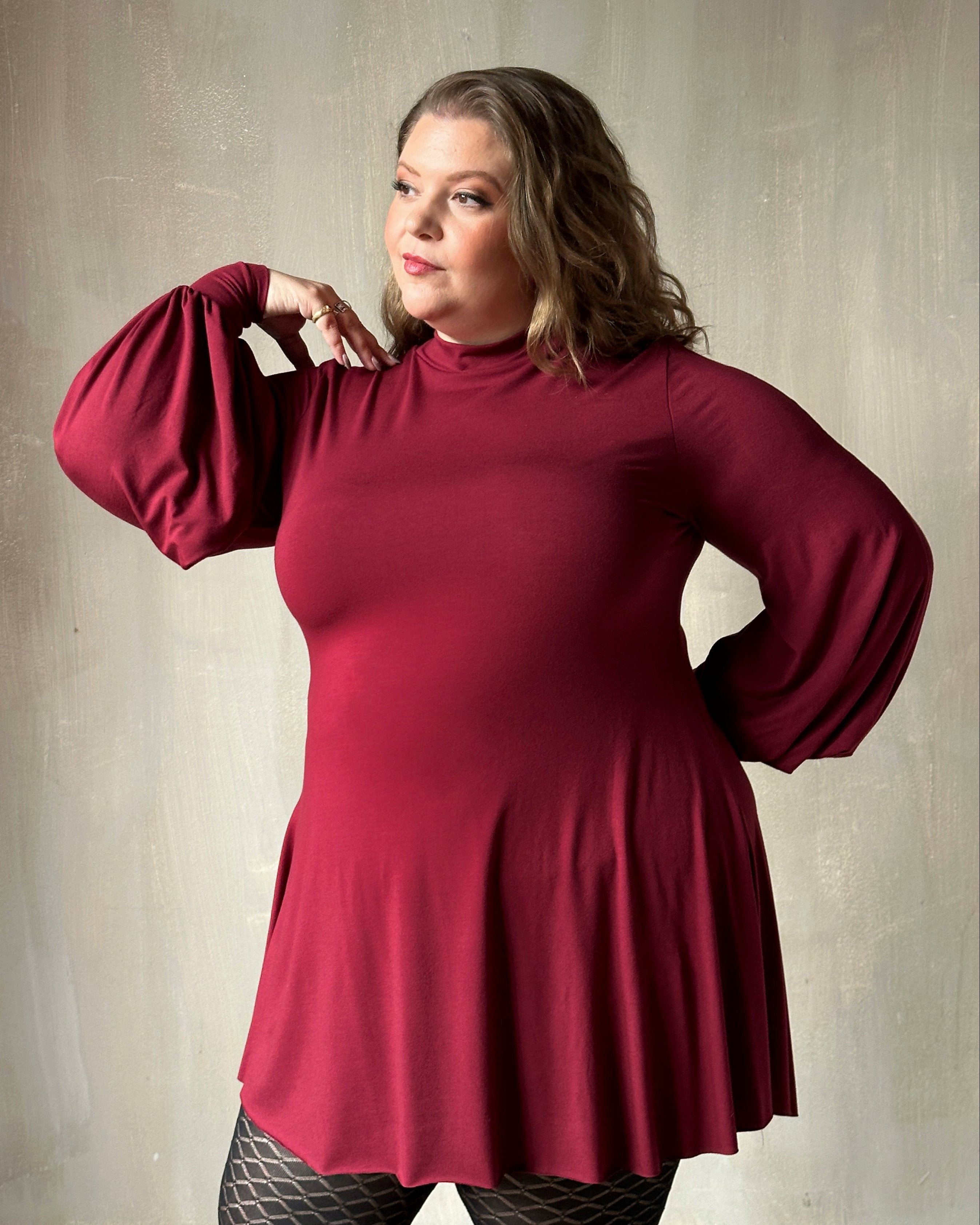 Bishop Sleeve Mini Dress in Blood Red