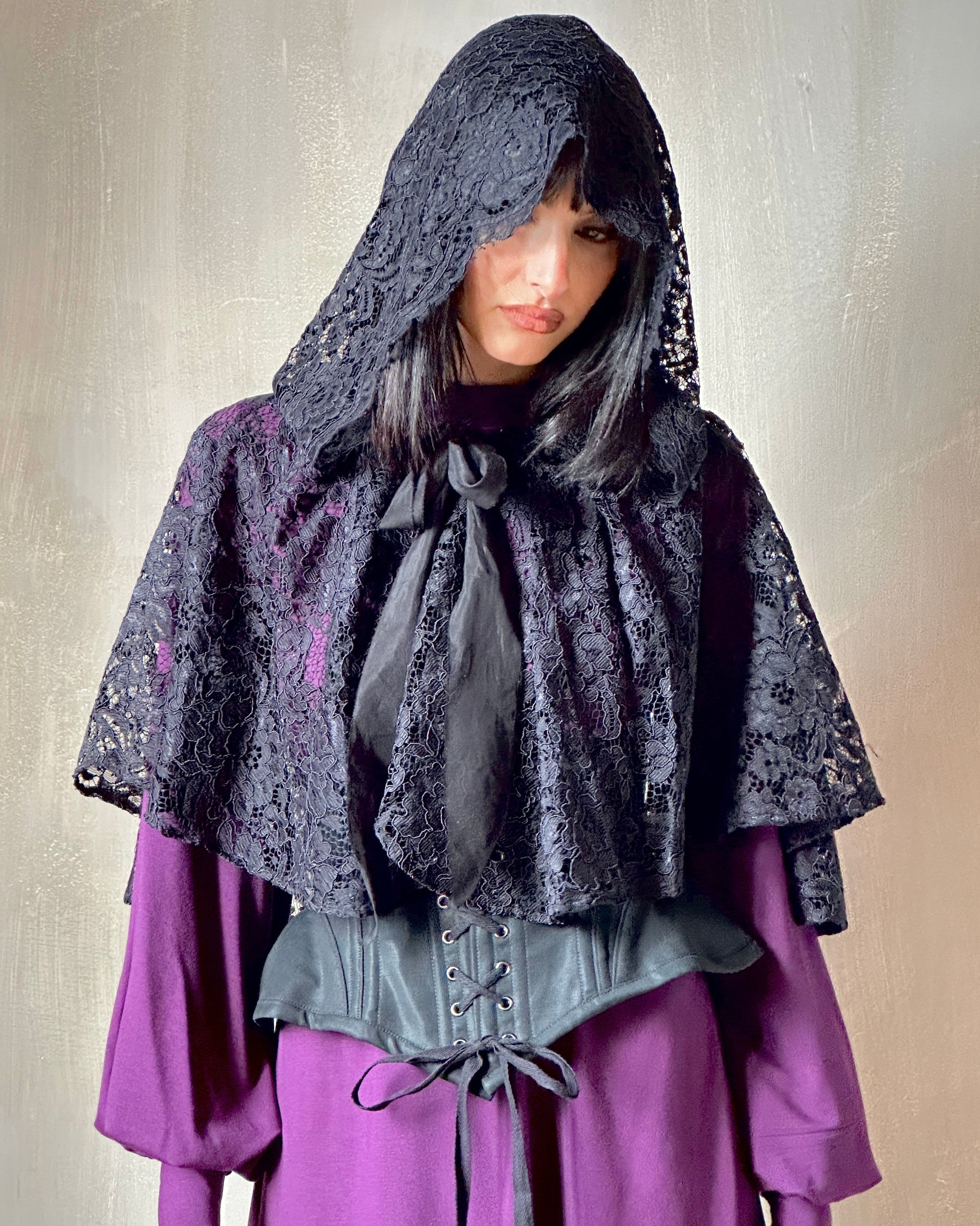 Hooded Capelet in Mourning Lace, Black (In Stock)