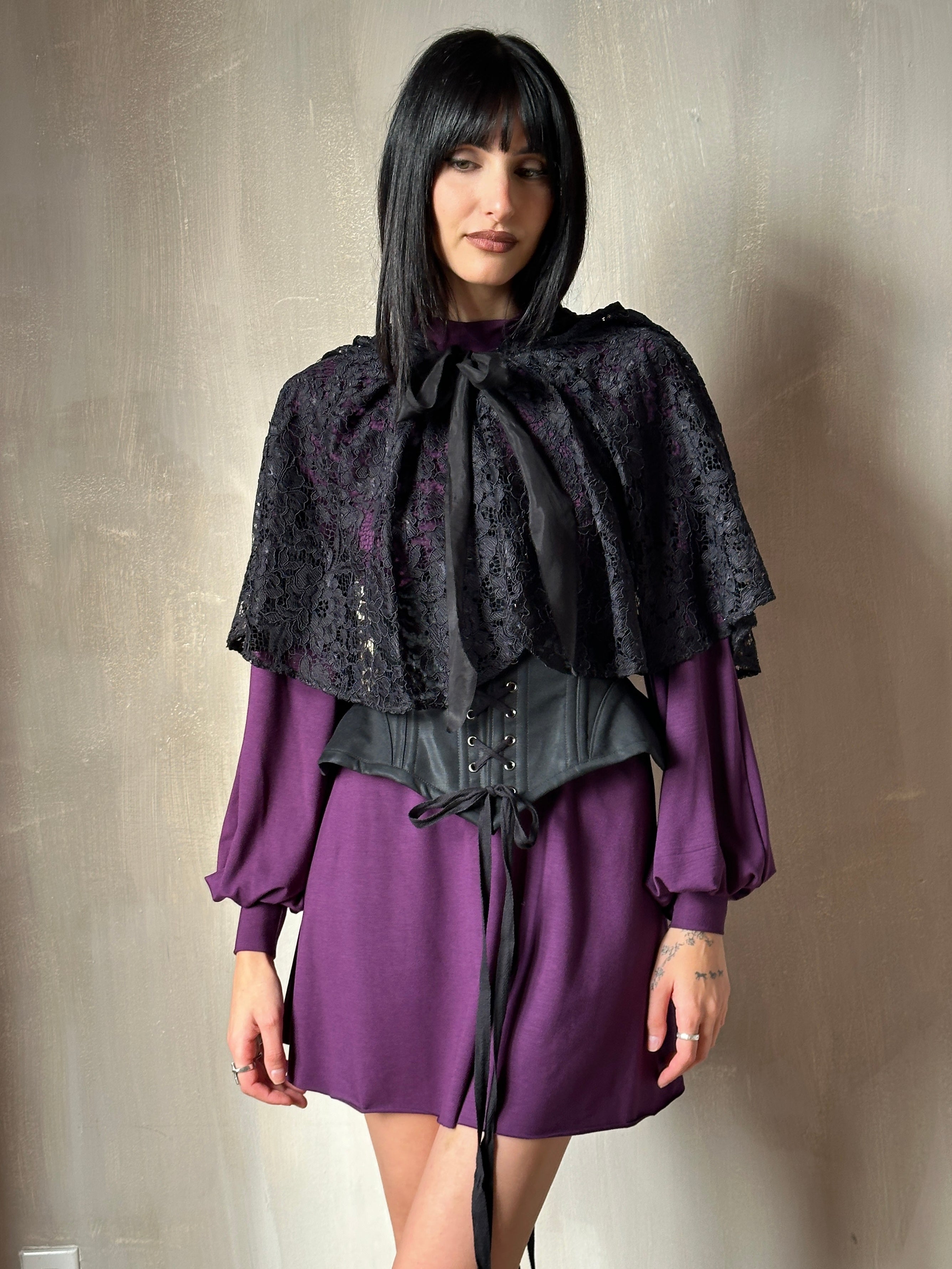 Hooded Capelet in Mourning Lace, Black (In Stock)