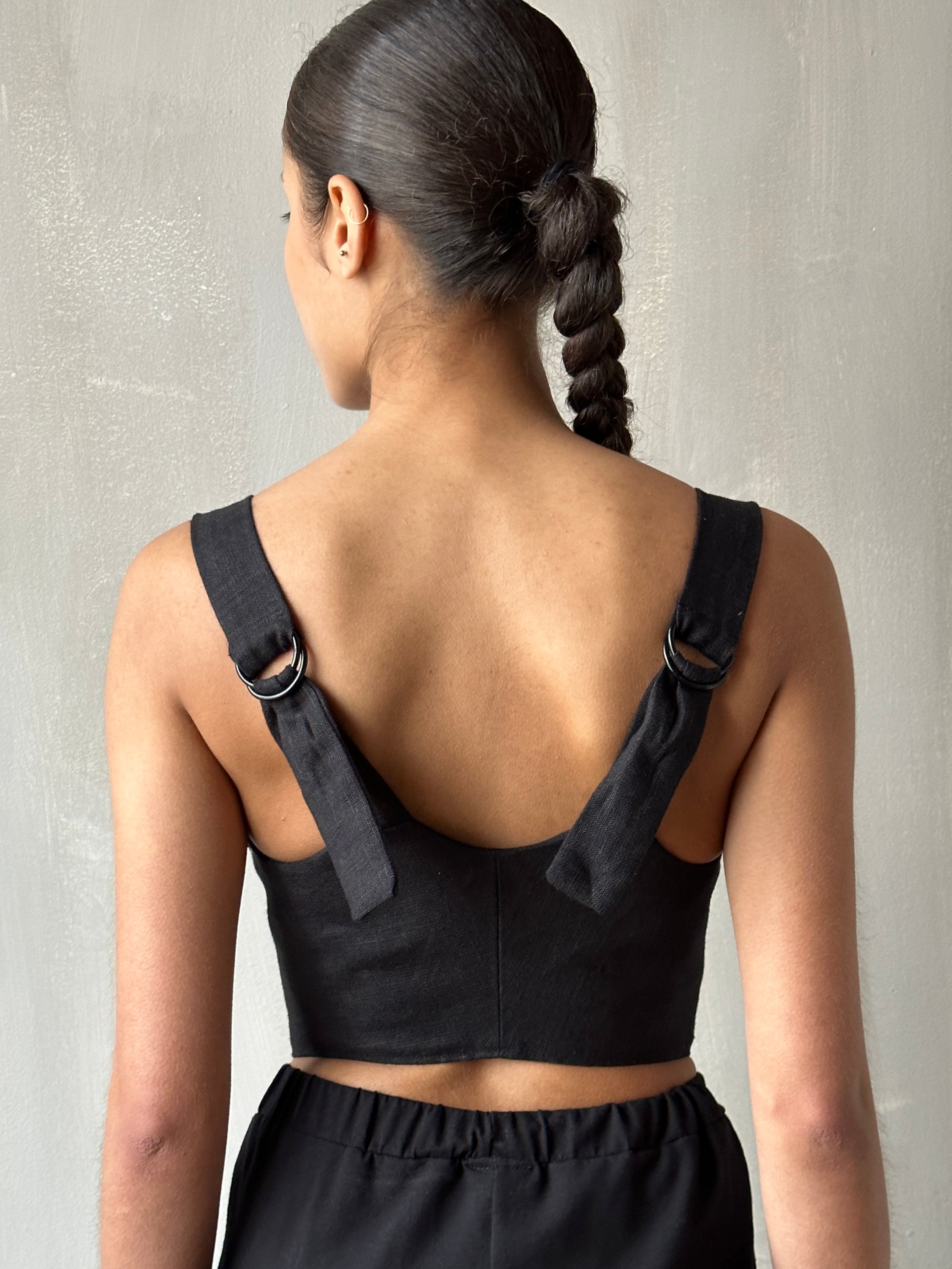 Sample Sale: Triple-Laced Corset in Black Linen (Size II)