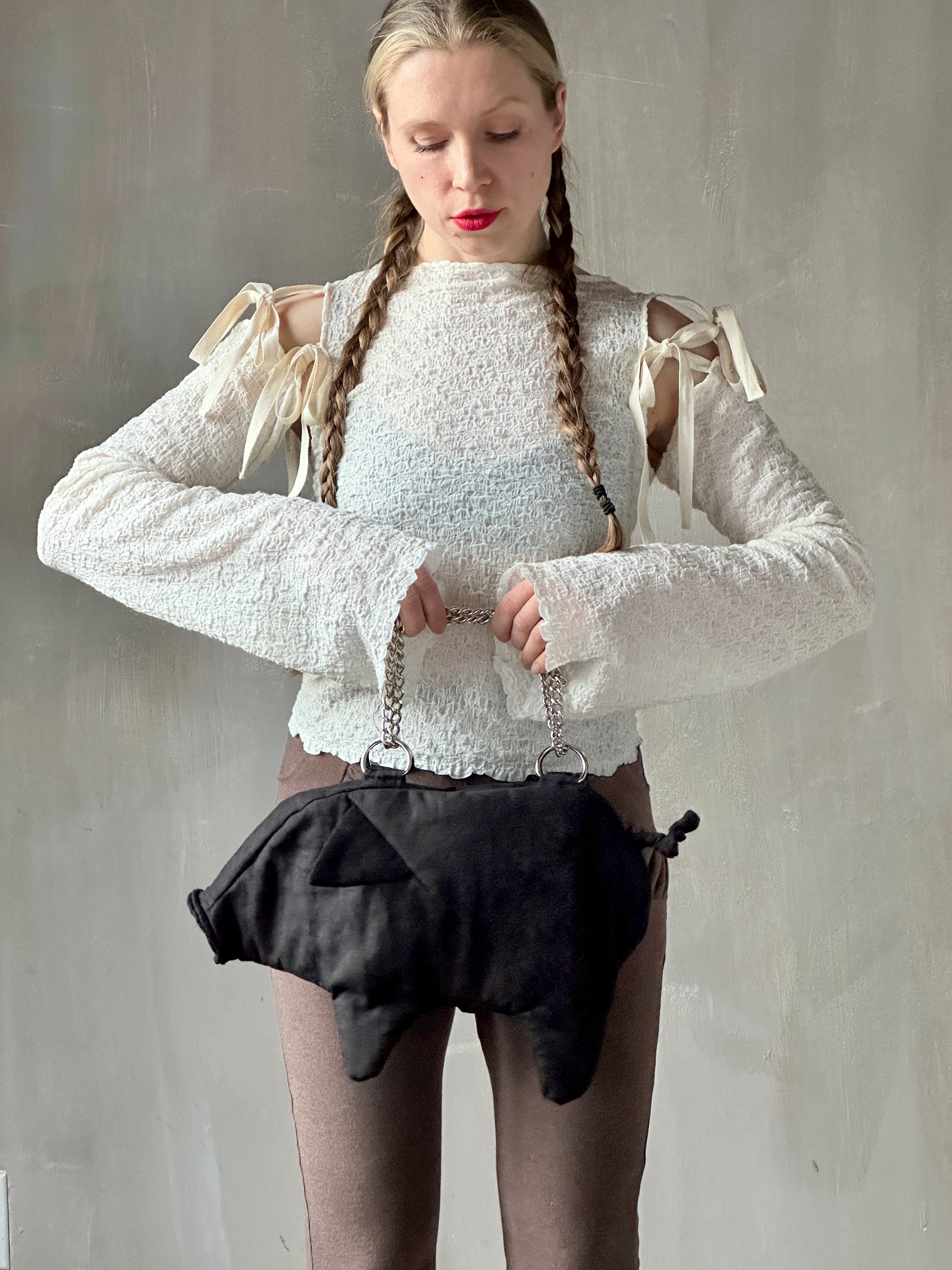Spring '26: "Peggy" the Plush Pig Purse in Black Linen (Pre-Order)