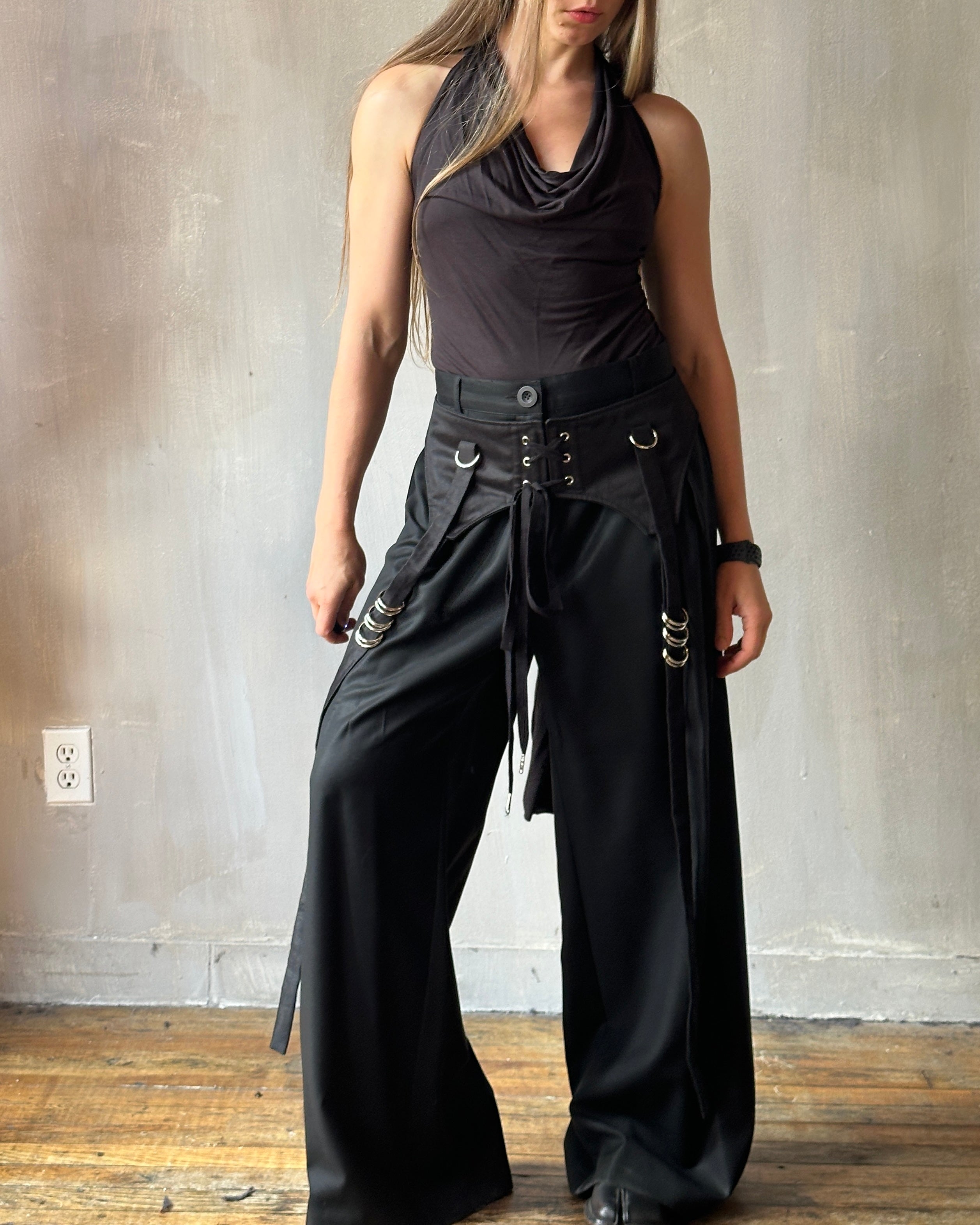 Wide Leg Trouser in Black Wool (Size III)