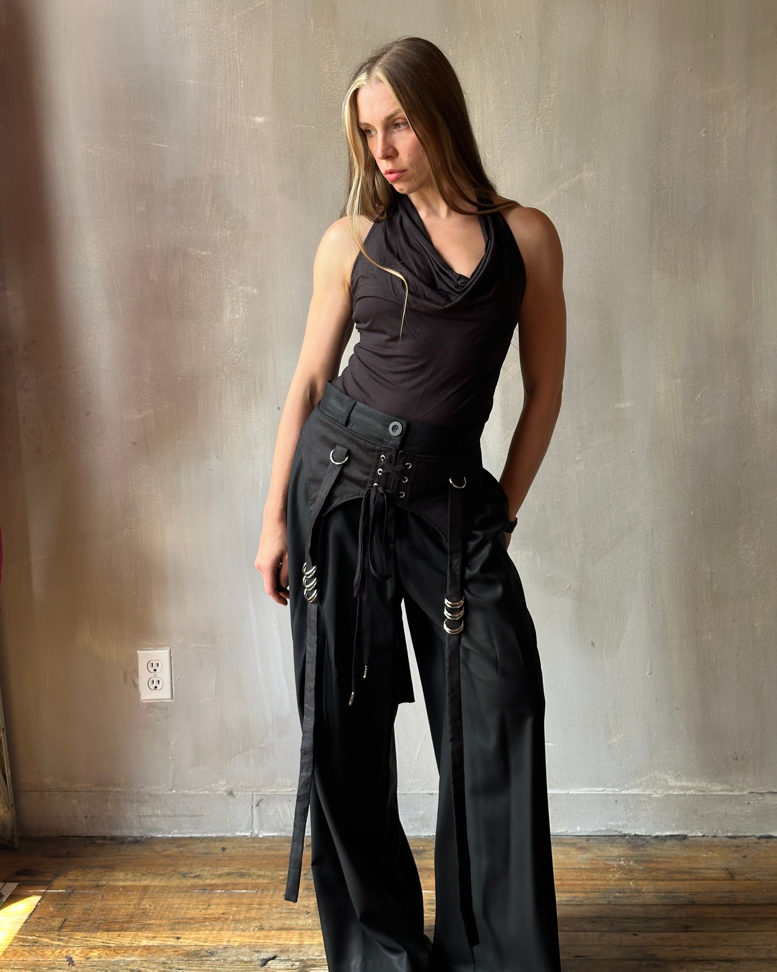 Wide Leg Trouser in Black Wool (Size III)