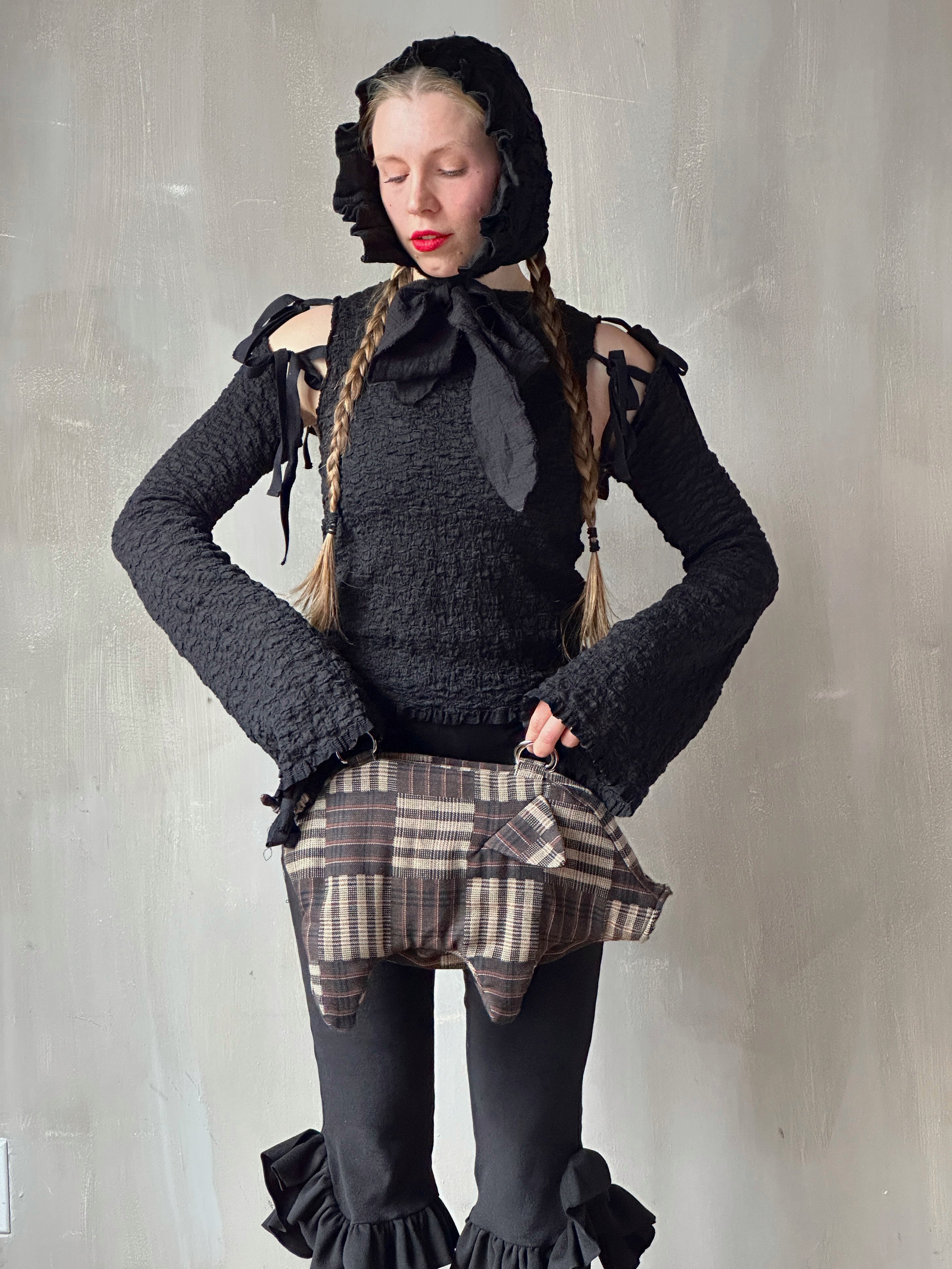 Winter '26: "Peggy" the Plush Pig Purse in Plaid Patchwork Cotton (Pre-Order)