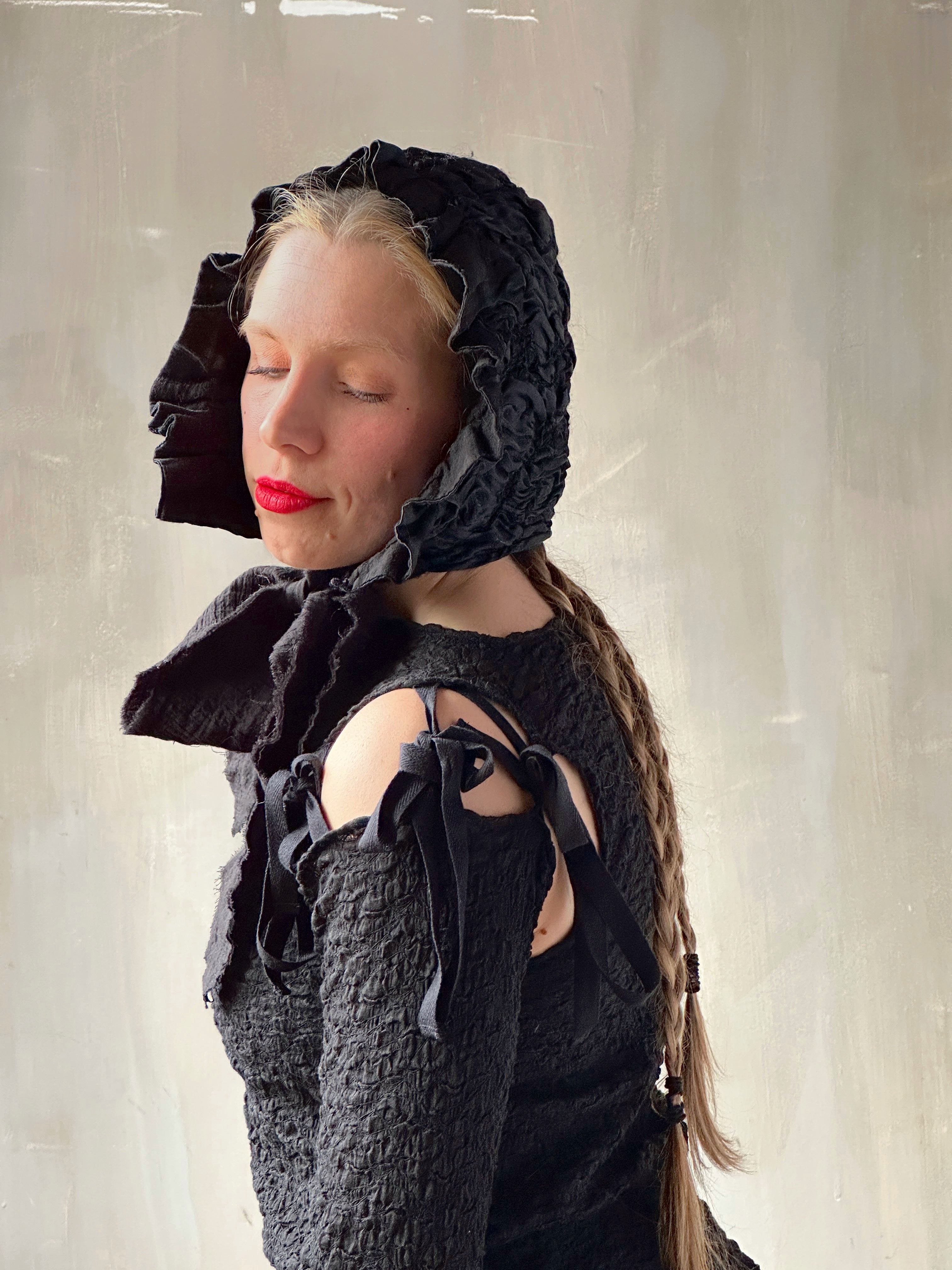 Winter 26: Black Silk Chaos-Quilted Bonnet (Pre-Order)