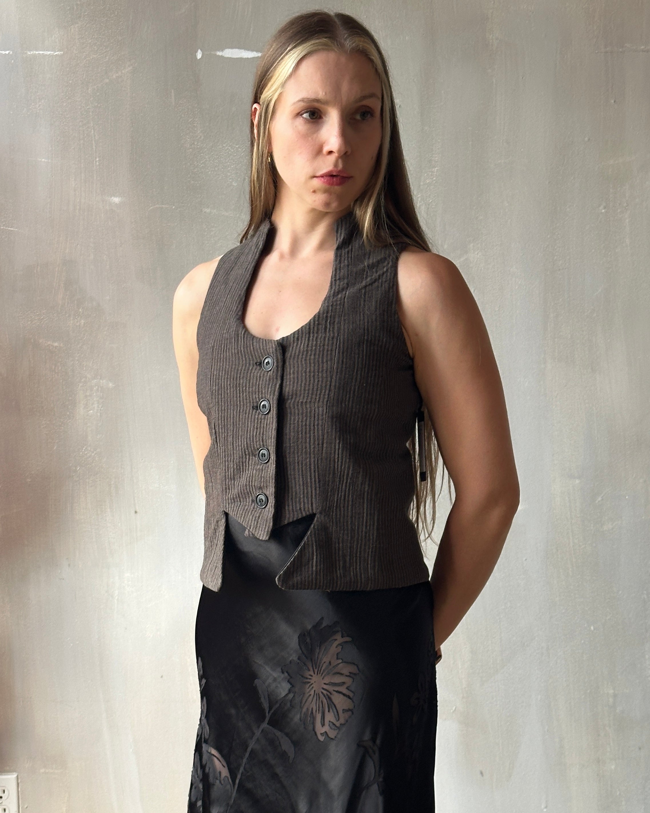 Cutaway Vest in Dark Stripe