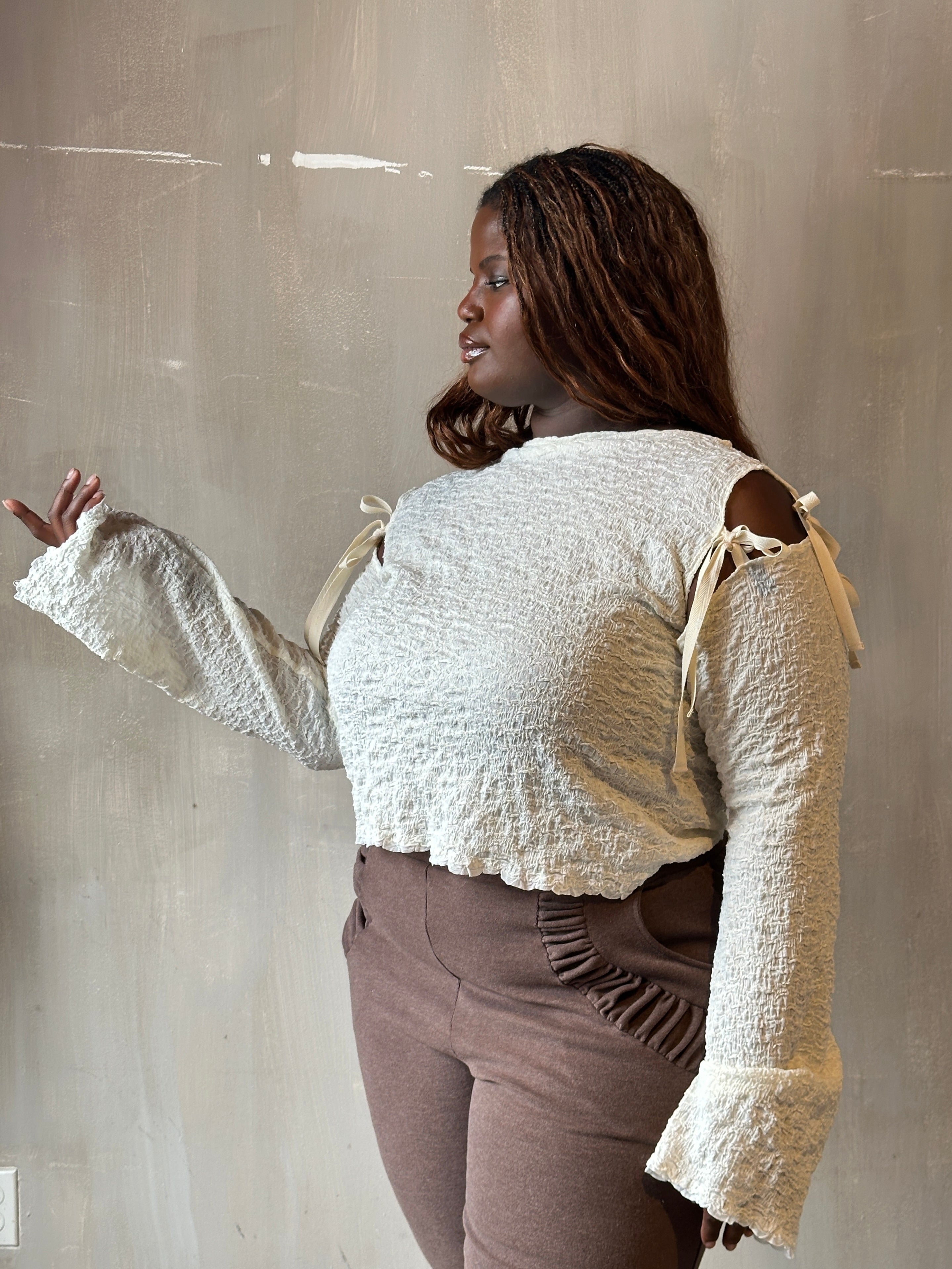 Winter '26: Detached Sleeve Top in Textured Cream Cotton (Pre-Order)