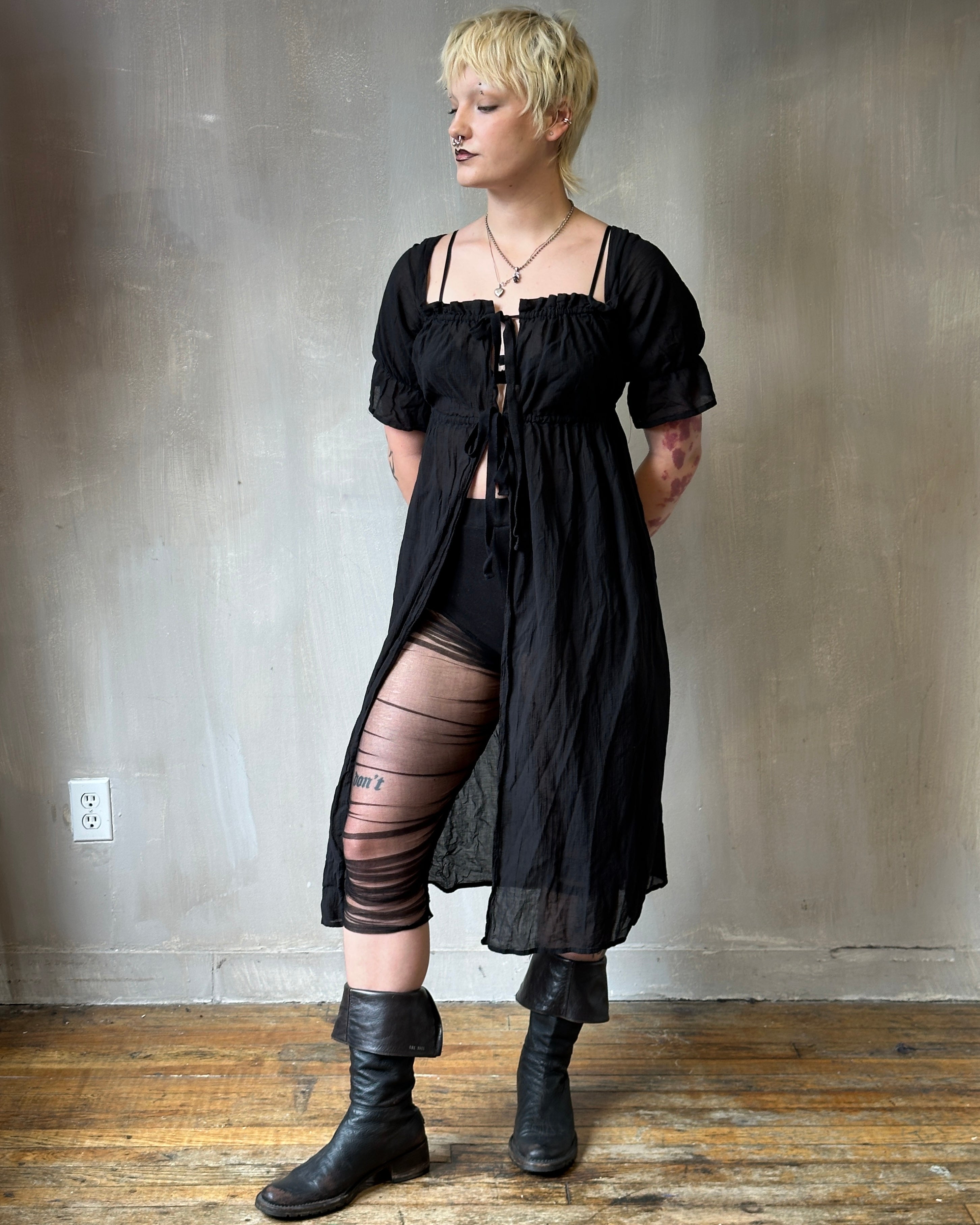 Sample Sale: Chemise de la Reine Duster in Black Voile (Size II)