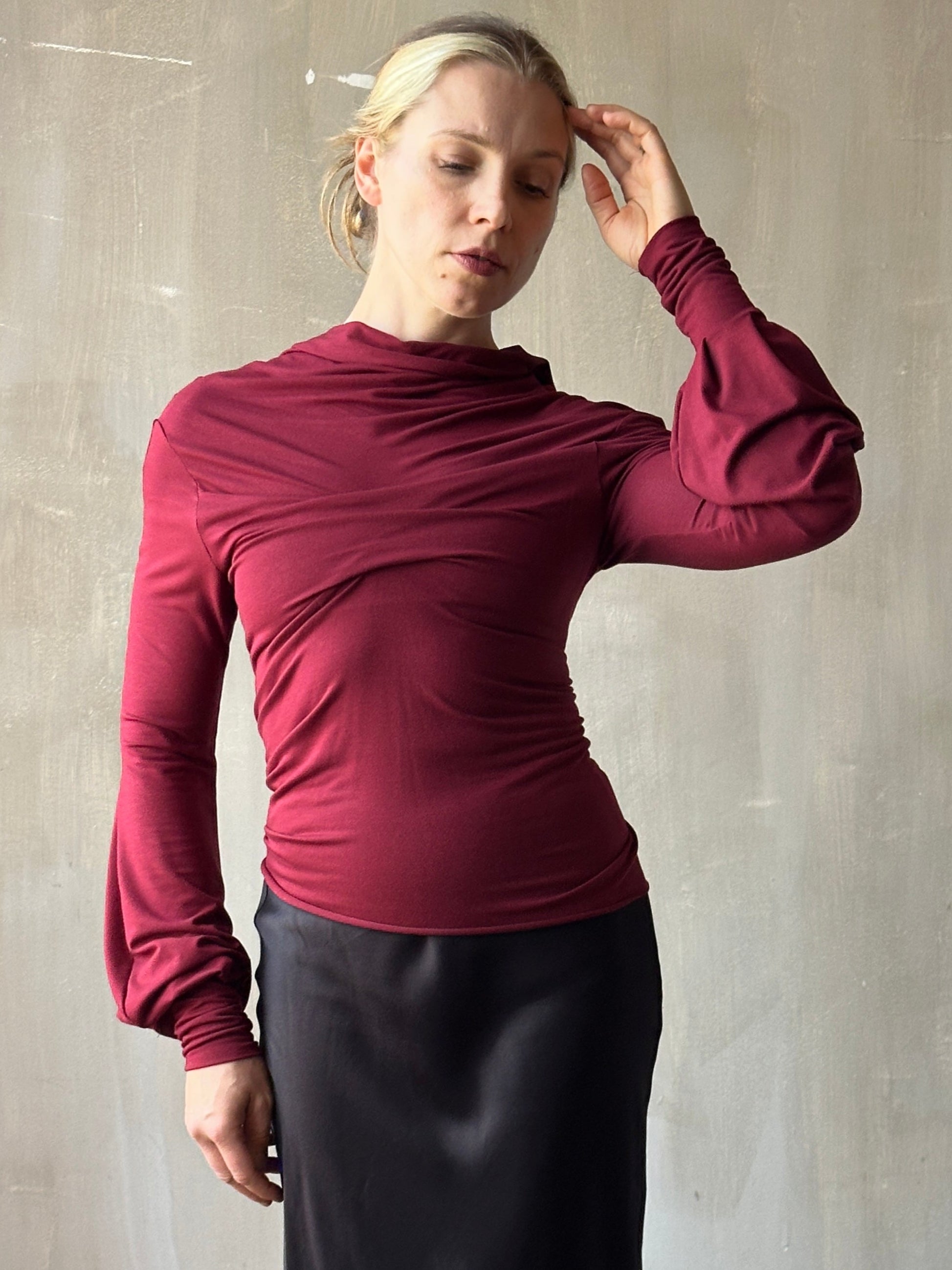 FW25: "Undulate" Reversible Top w/Hourglass Sleeve in Oxblood (Pre-Order)