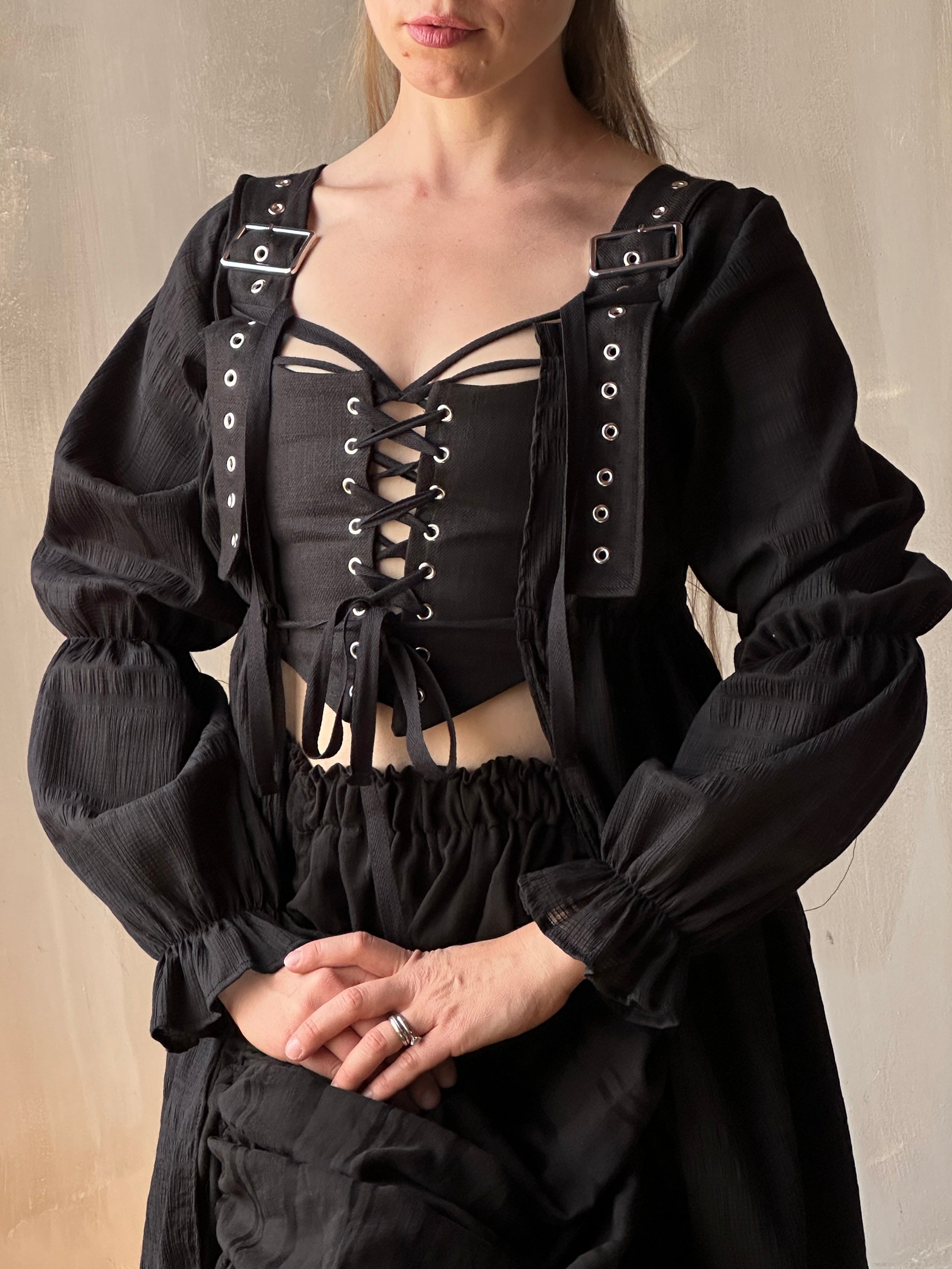 Sample Sale: Chemise de la Reine Duster in Black with Long Sleeves (Size I& VI)