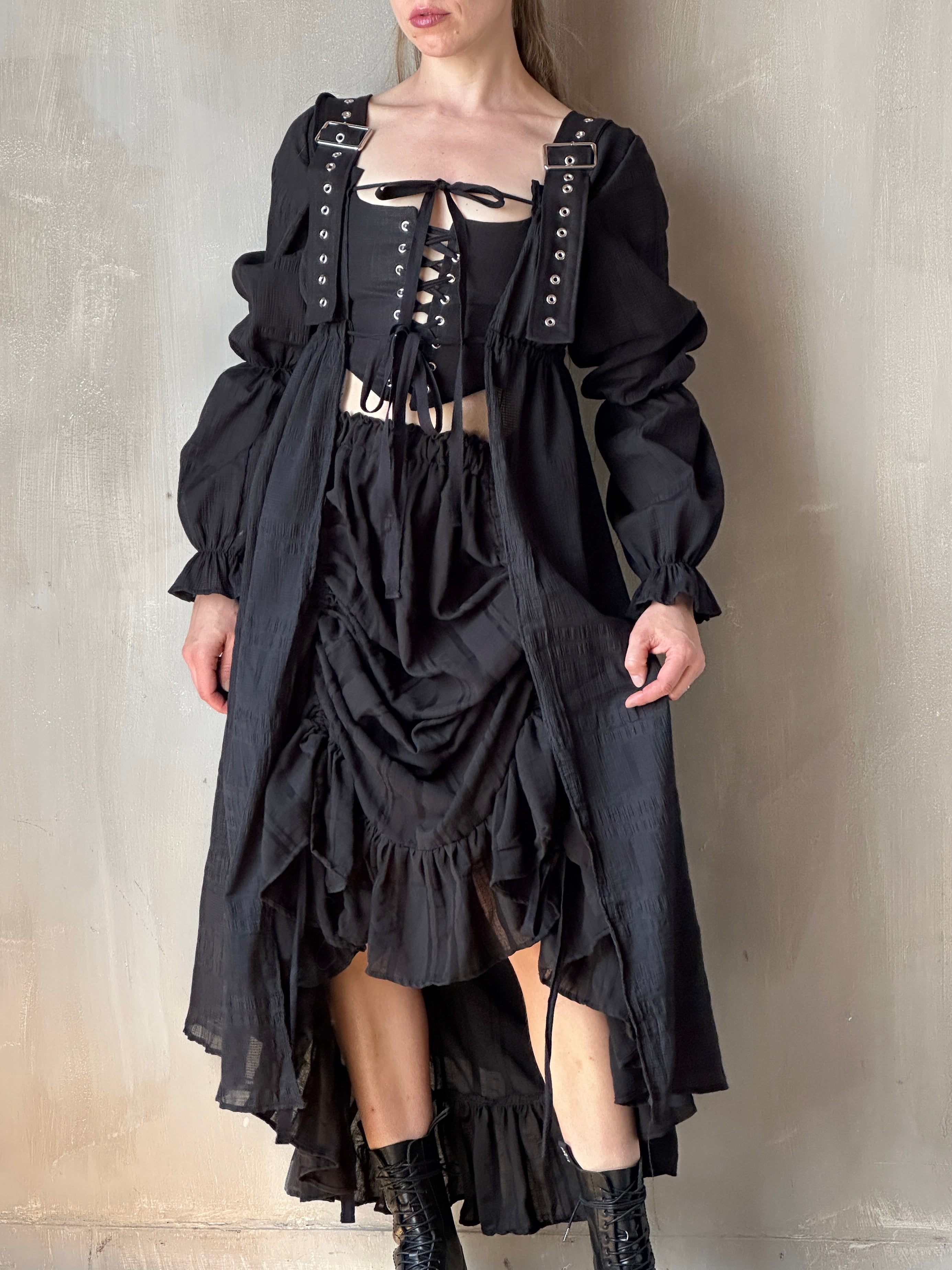 Sample Sale: Chemise de la Reine Duster in Black with Long Sleeves (Size I& VI)