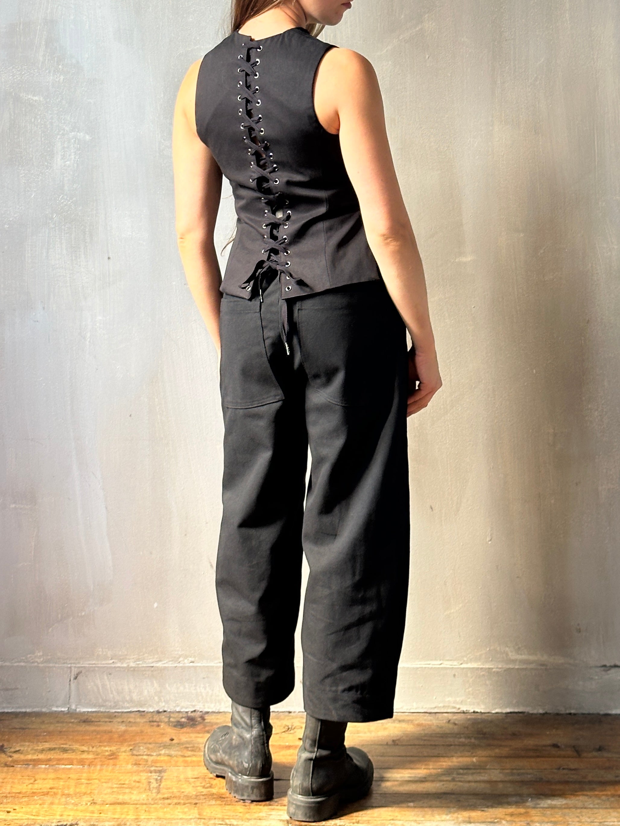 FW25: Double Waistband Barrel Trouser in Black Canvas (Pre-Order)
