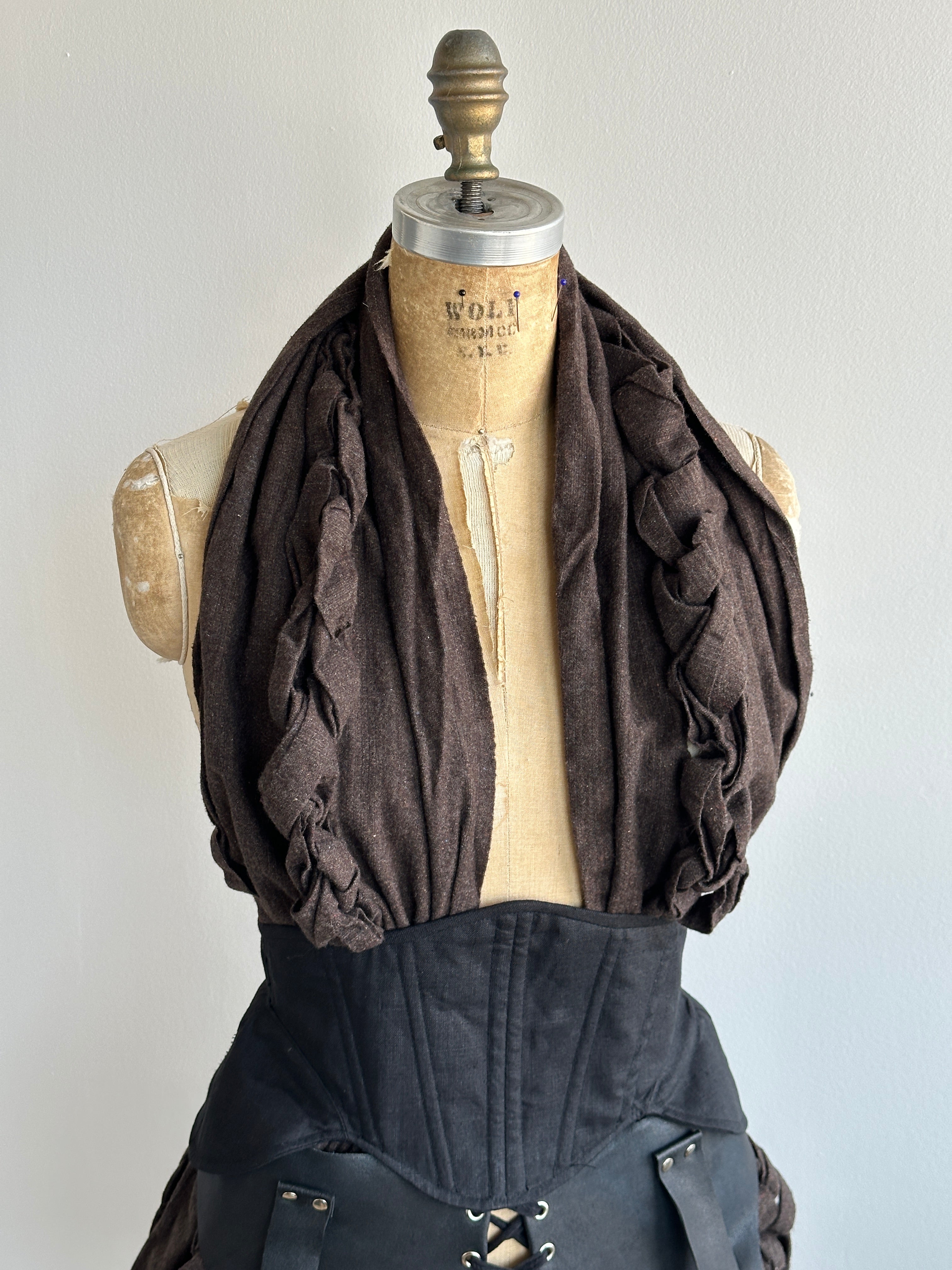 Sample Sale: 3D Plaited Wool Shawl in Cool Brown Stripe (One Size)