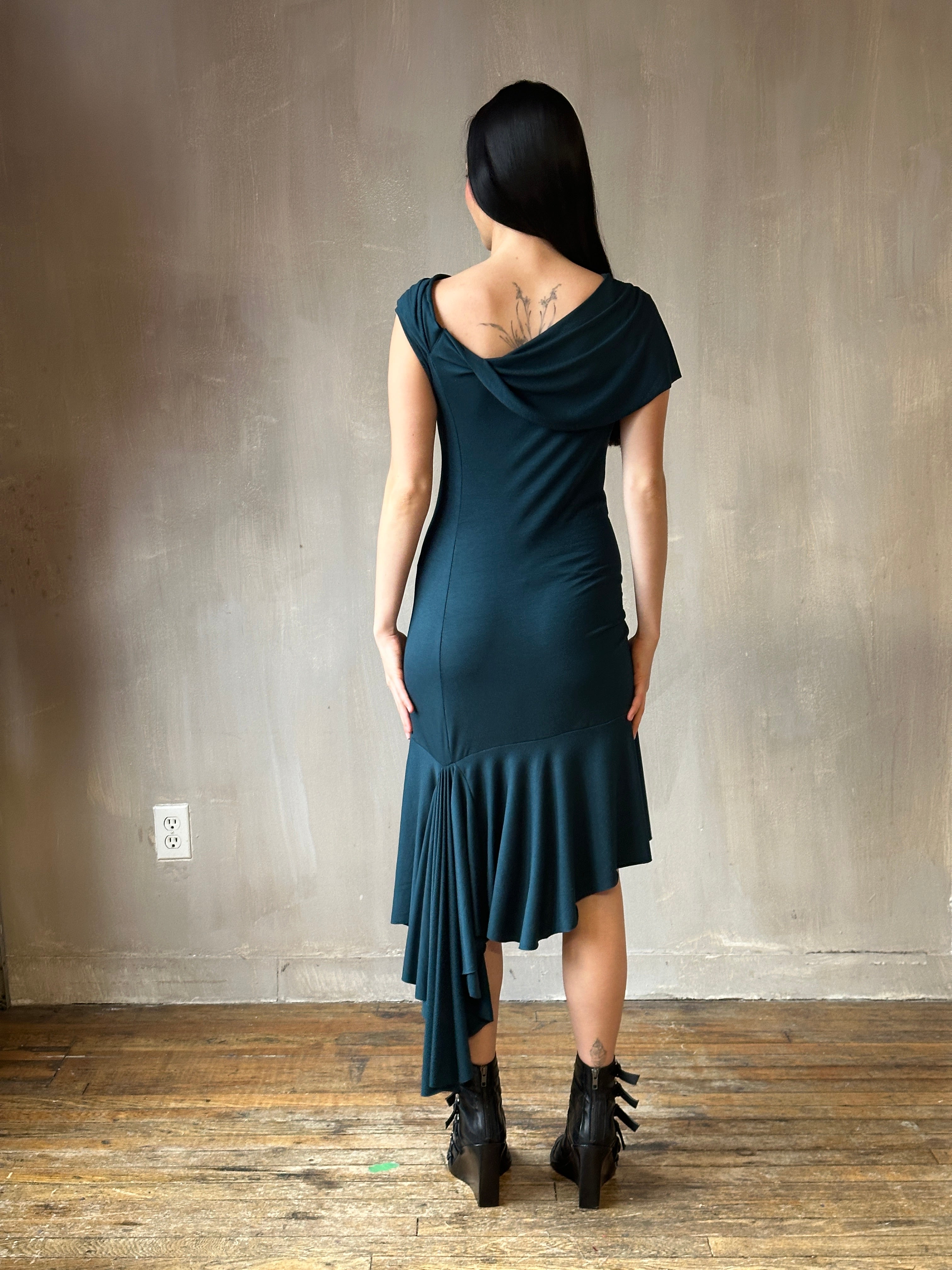Sample Sale: Jersey Draped Cap Sleeve Dress in Teal Bamboo (Size I)