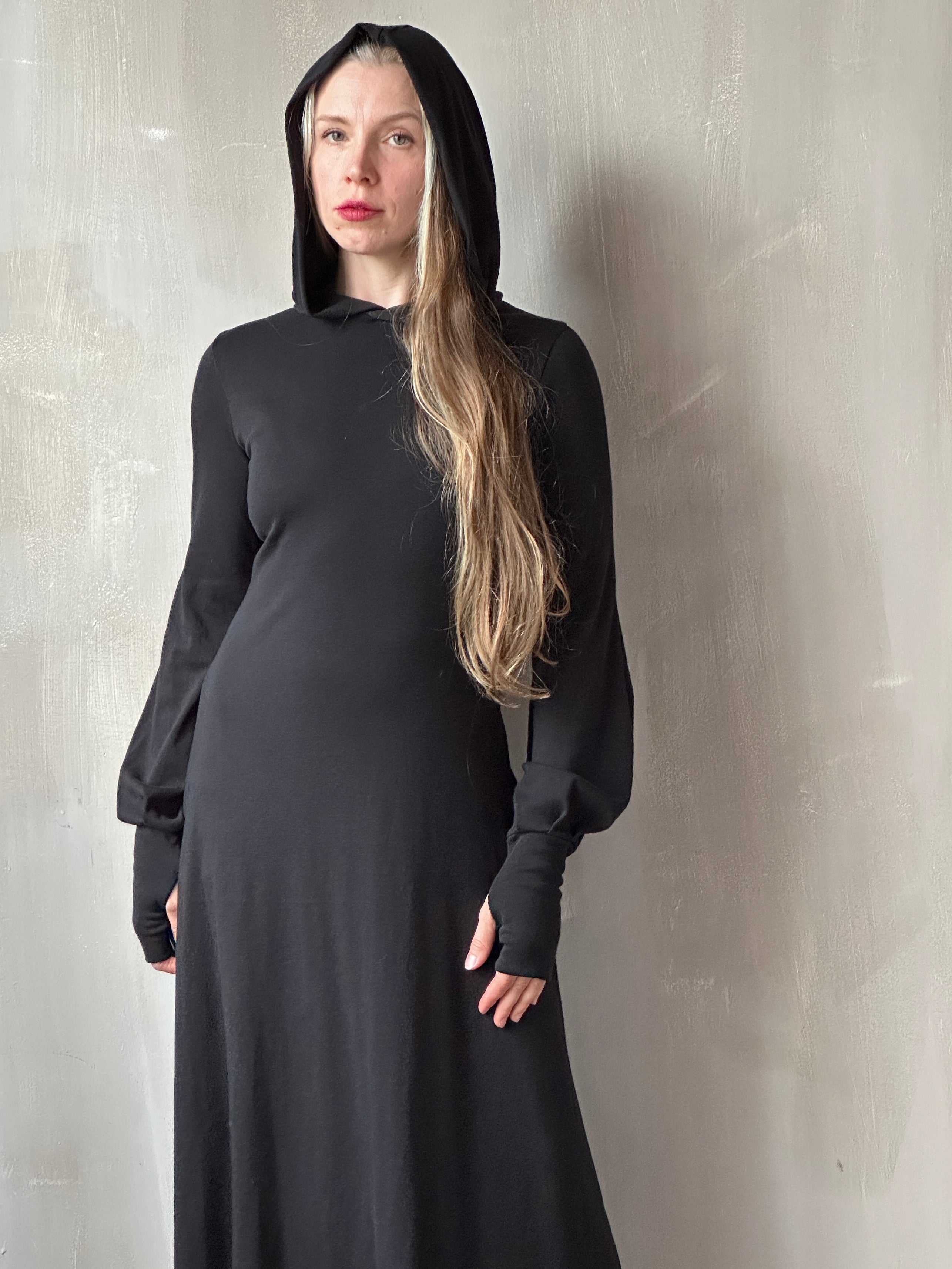 FW25: "Temple" Maxi Dress w/Hood in Black (In-Stock)