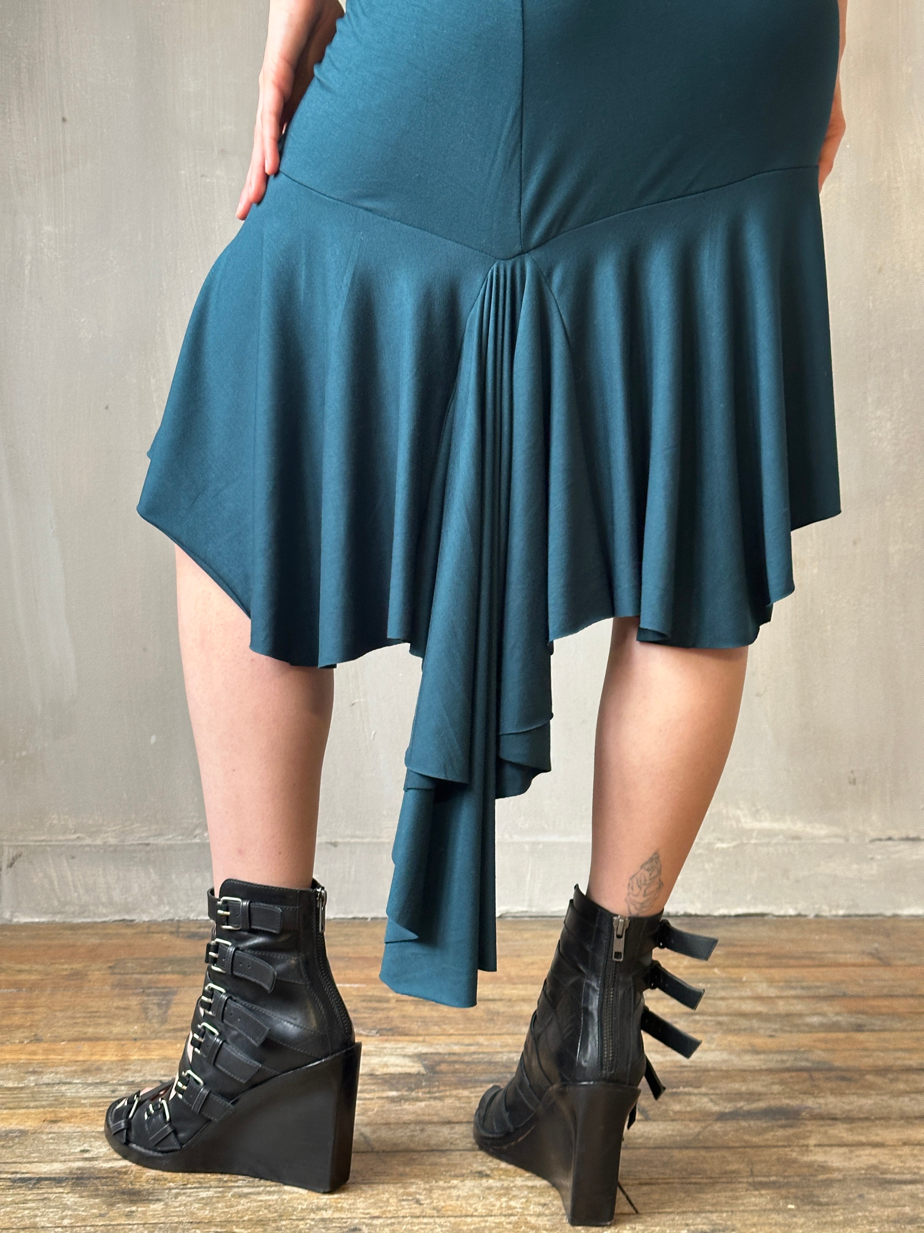 Sample Sale: Jersey Draped Cap Sleeve Dress in Teal Bamboo (Size I)