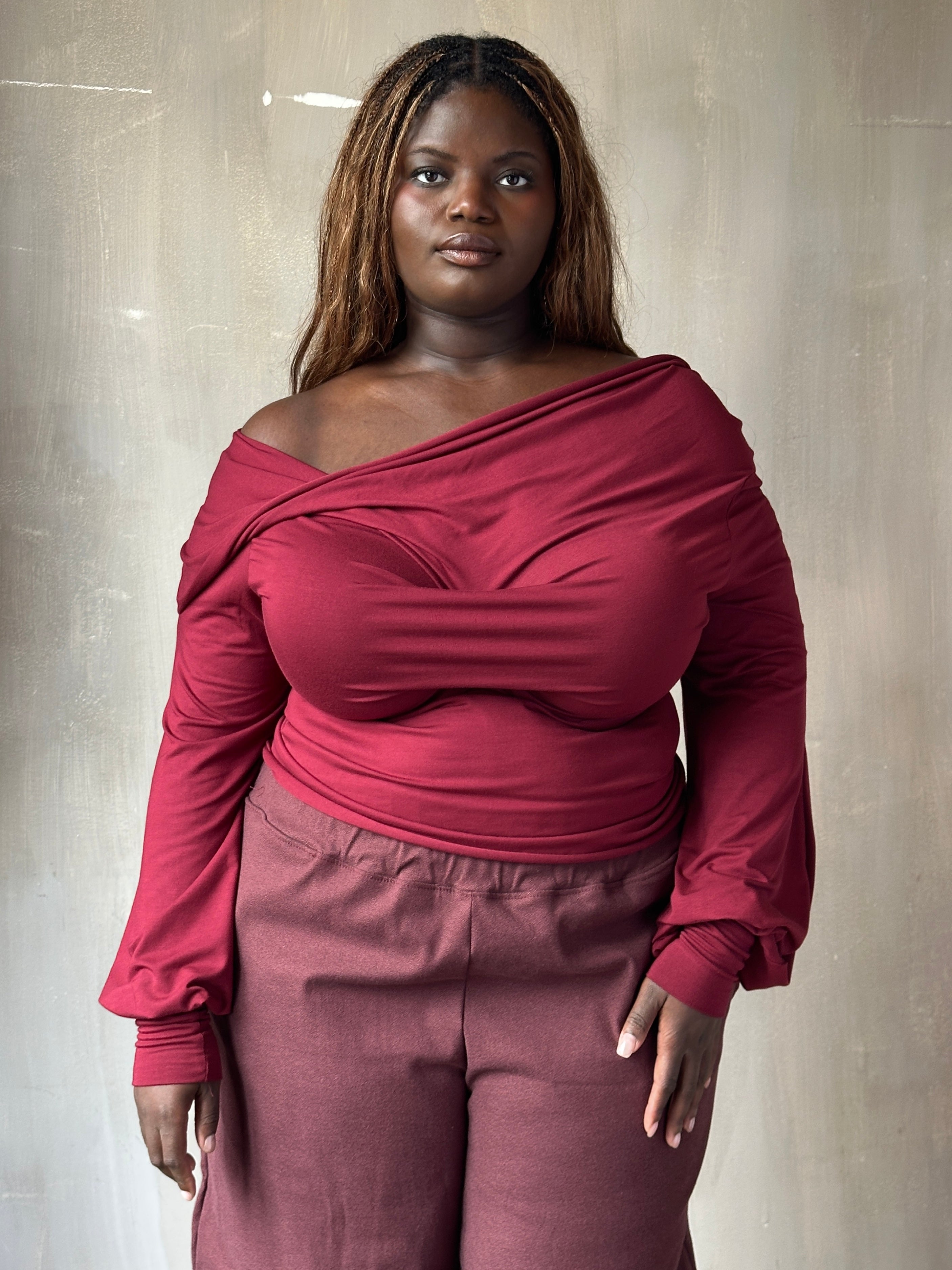 FW25: "Undulate" Reversible Top w/Hourglass Sleeve in Oxblood (Pre-Order)