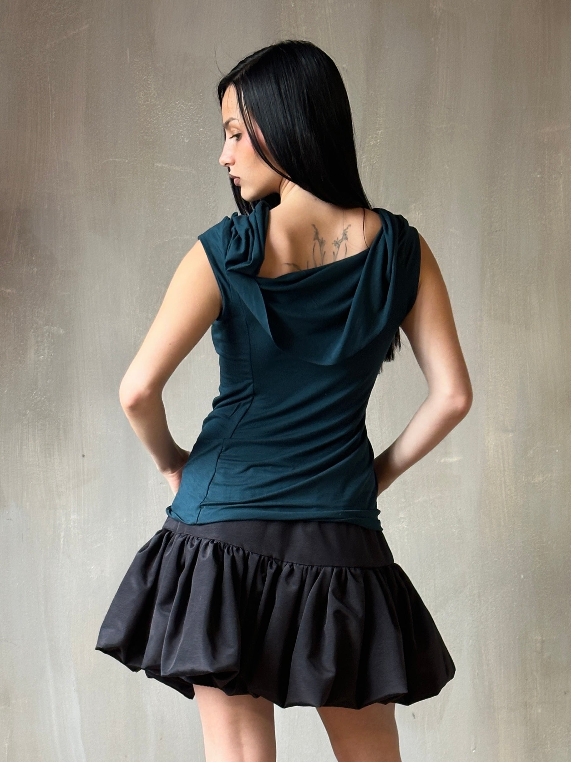 Jersey Draped Cap Sleeve Top in Teal Bamboo