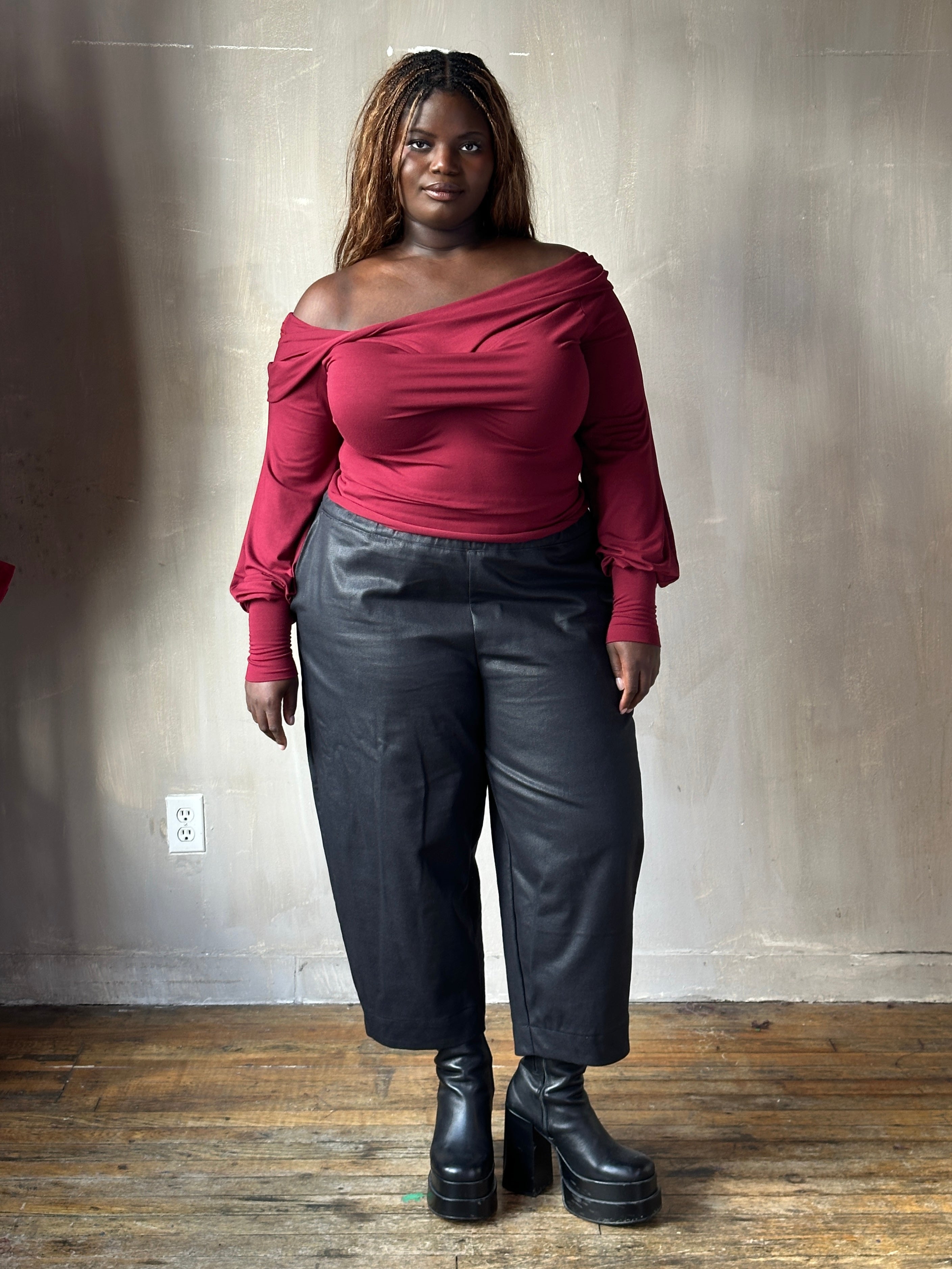 FW25: Double Waistband Barrel Trouser in Waxed Black (Pre-Order, Limited Edition)