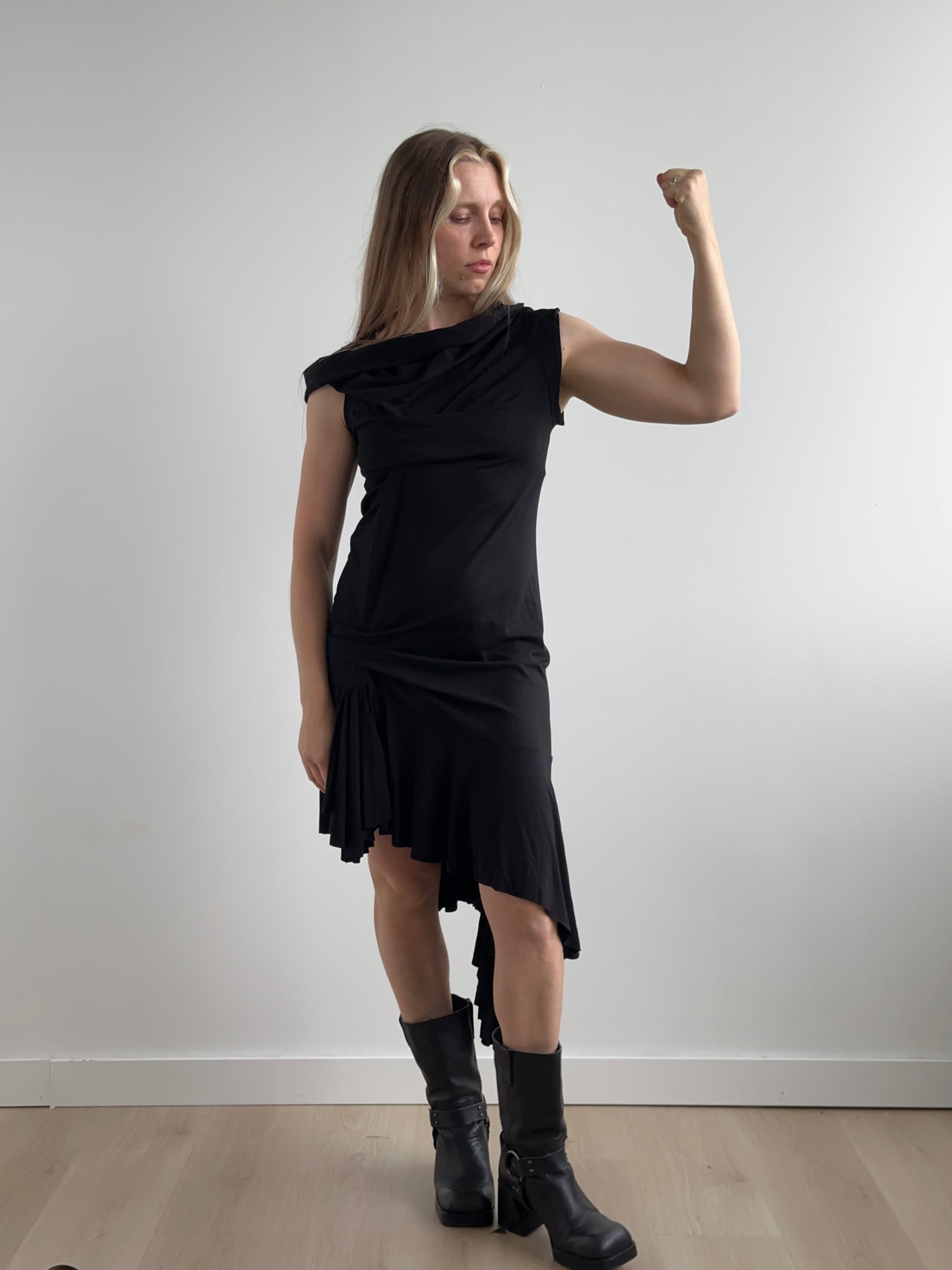 Sample Sale: Jersey Draped Cap Sleeve Dress in Black - (Size I & II)