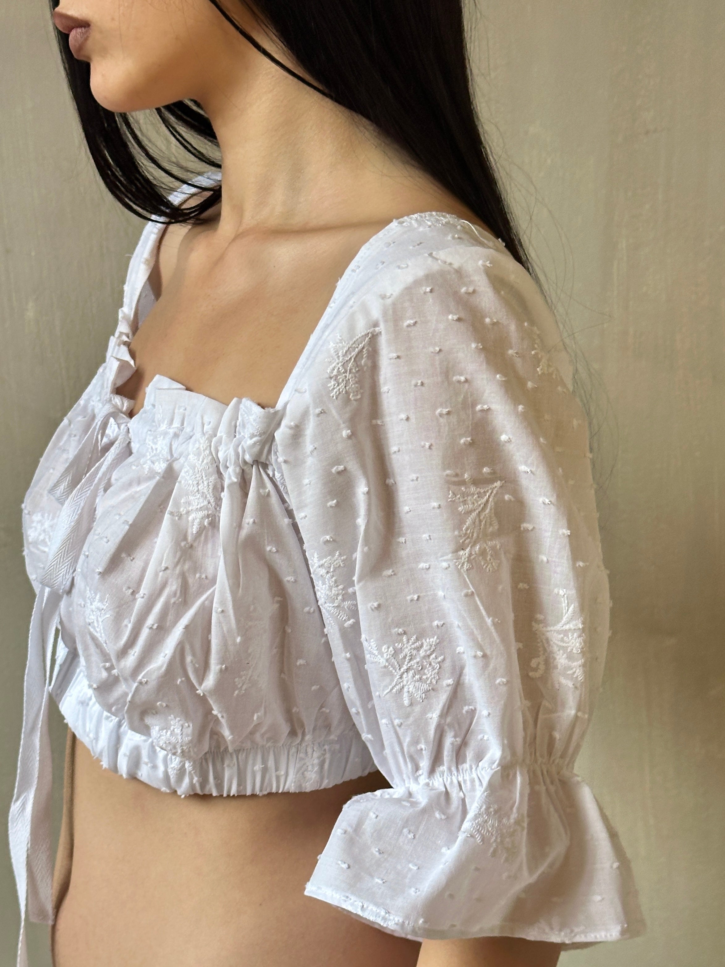 Spring '25: Cropped Dirndl Top in white broderie (Pre-Order)