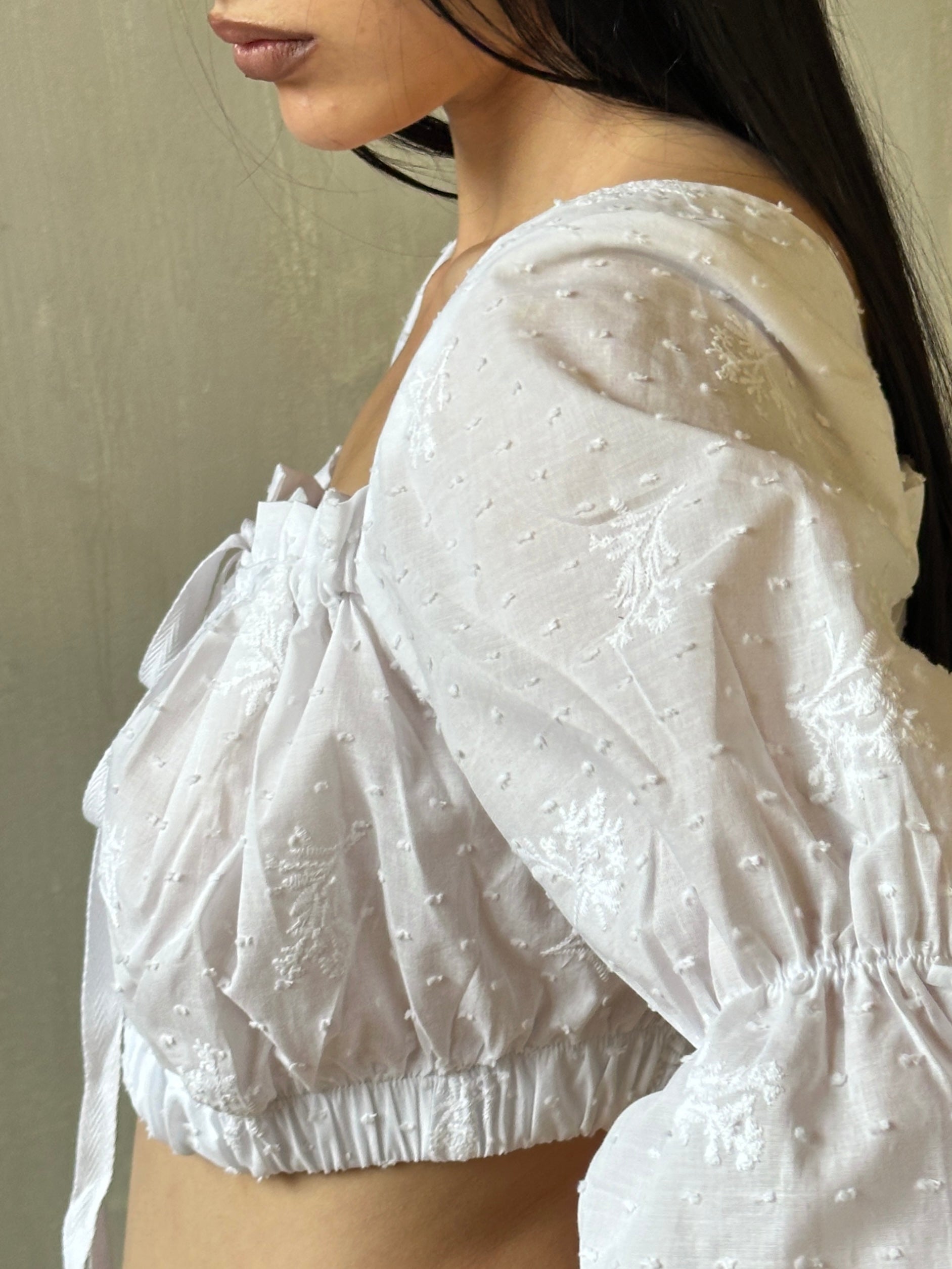 Spring '25: Cropped Dirndl Top in white broderie (Pre-Order)