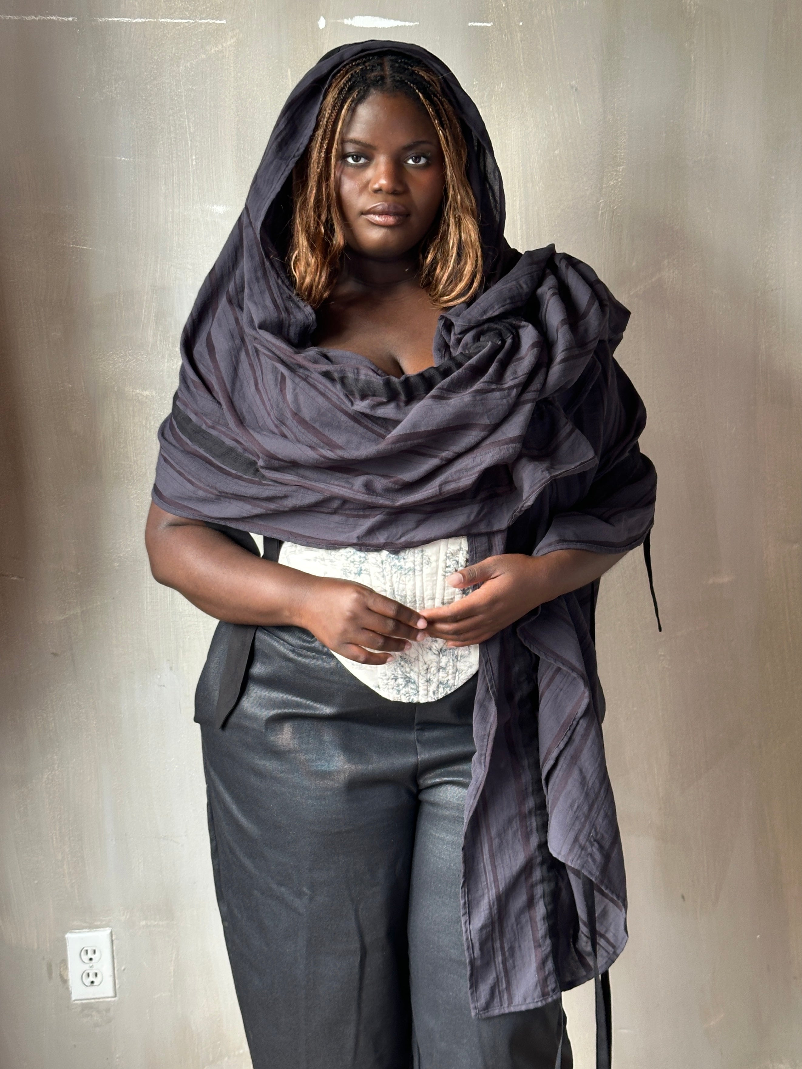 FW25: Drawstring Scarf in Nightshade Jacquard Stripe (Pre-Order)