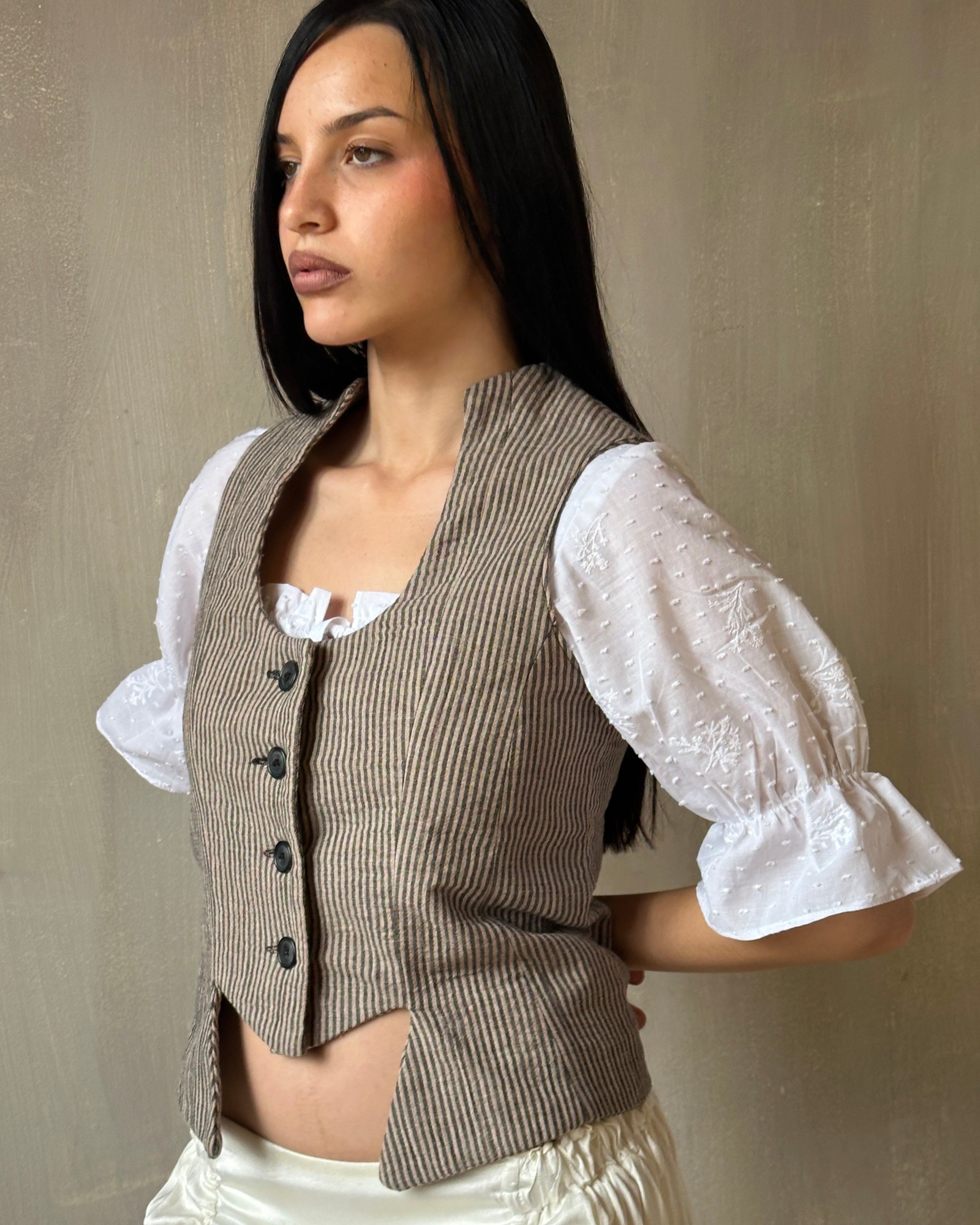 Cutaway Vest with buttons in pirate Stripe