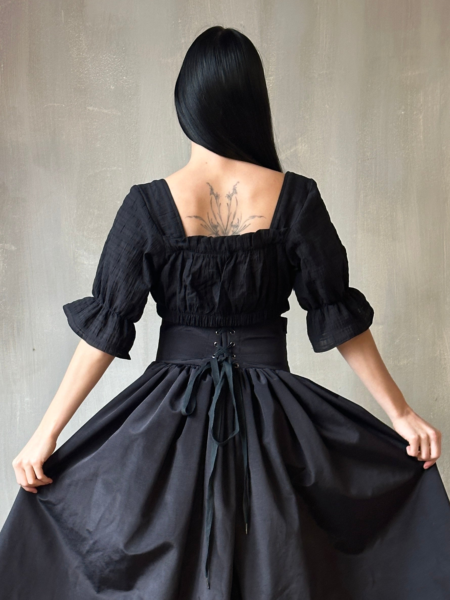 Sample Sale: Dirndl Top in Black Cotton (34-37" Bust)