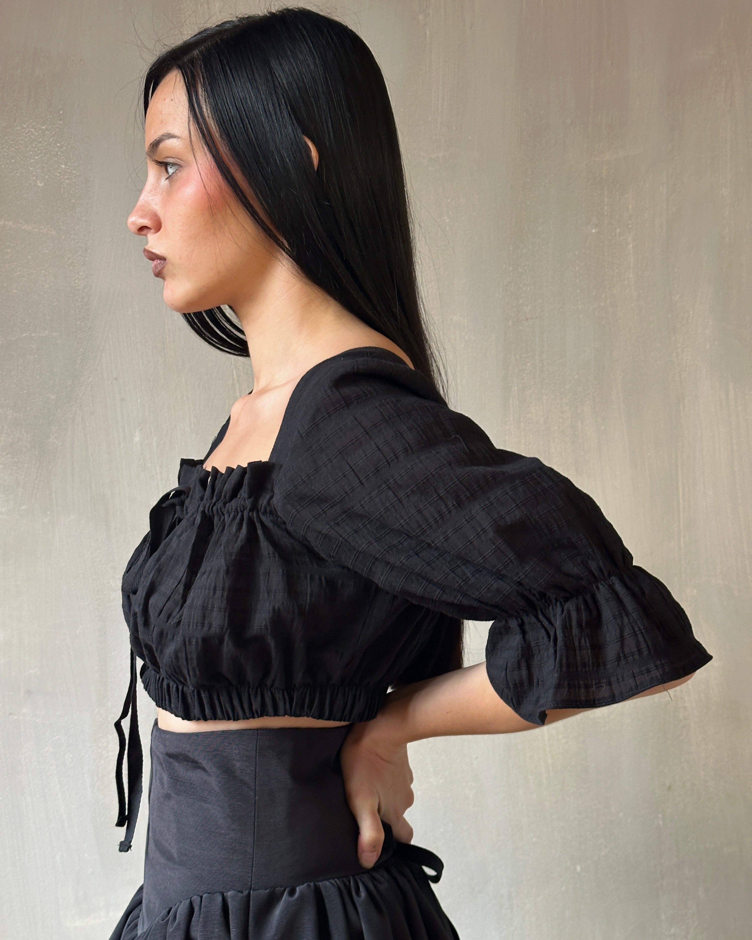 Sample Sale: Dirndl Top in Black Cotton (34-37" Bust)