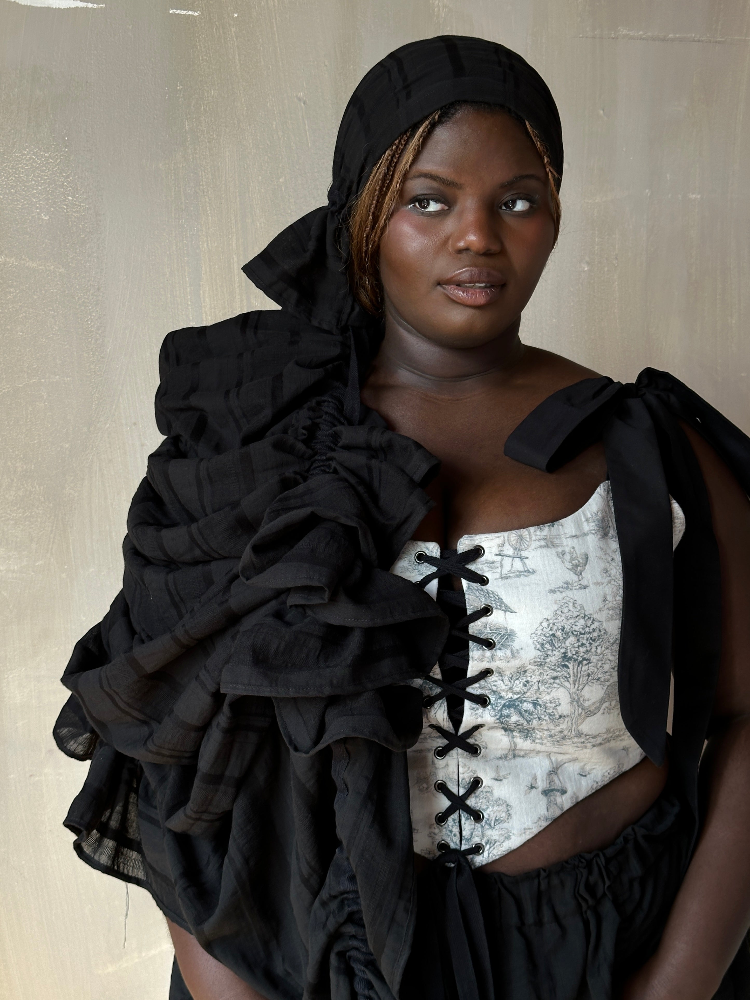 FW25: Drawstring Scarf in Black Jacquard Stripe (Pre-Order)