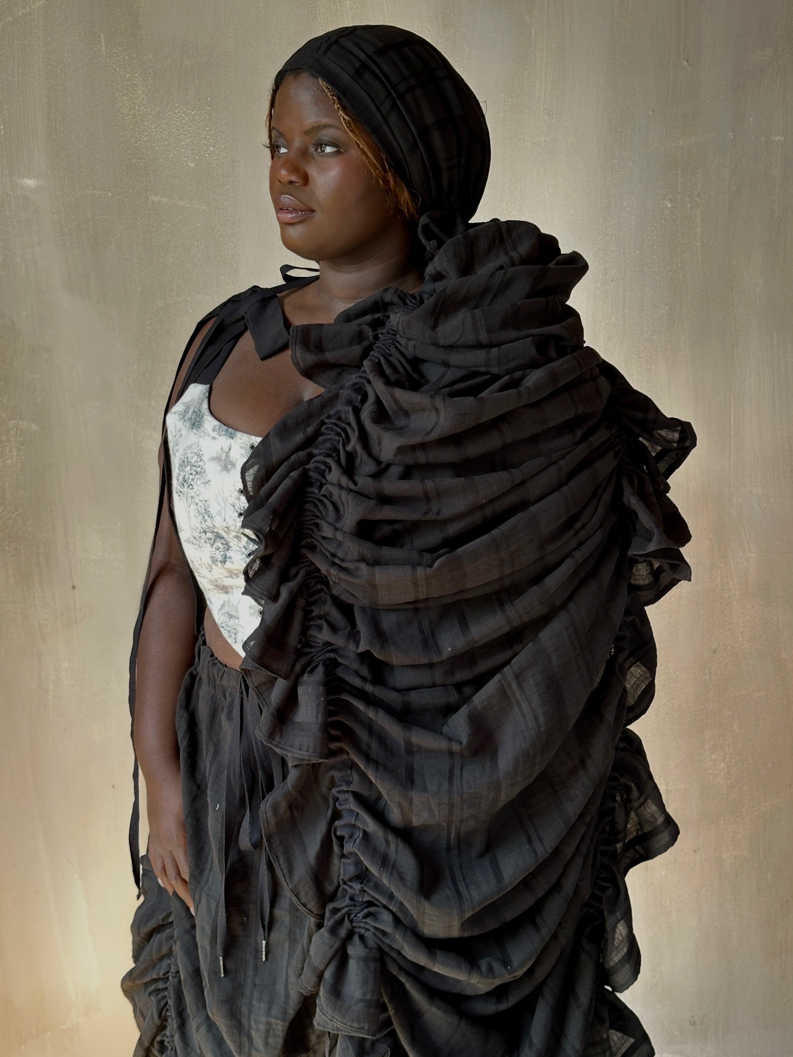 FW25: Drawstring Scarf in Black Jacquard Stripe (Pre-Order)