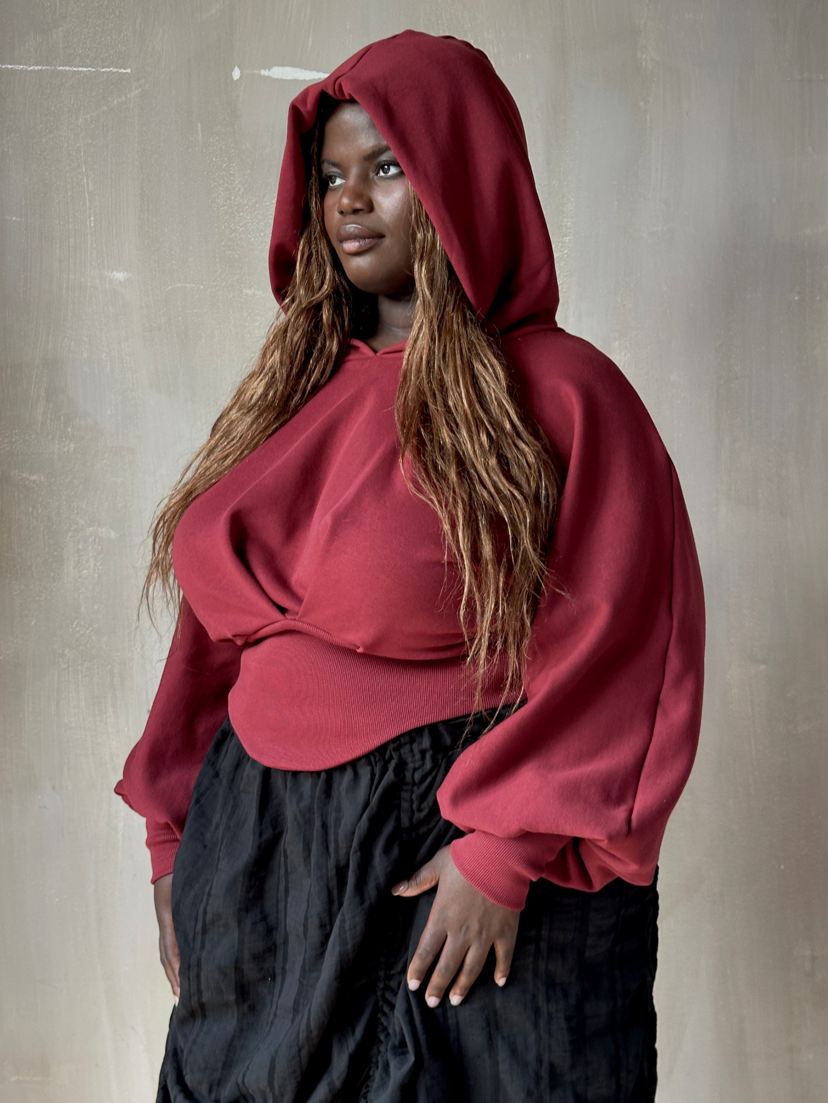 FW25: Corset Waist Hoodie in Oxblood Organic Fleece (Pre-Order)
