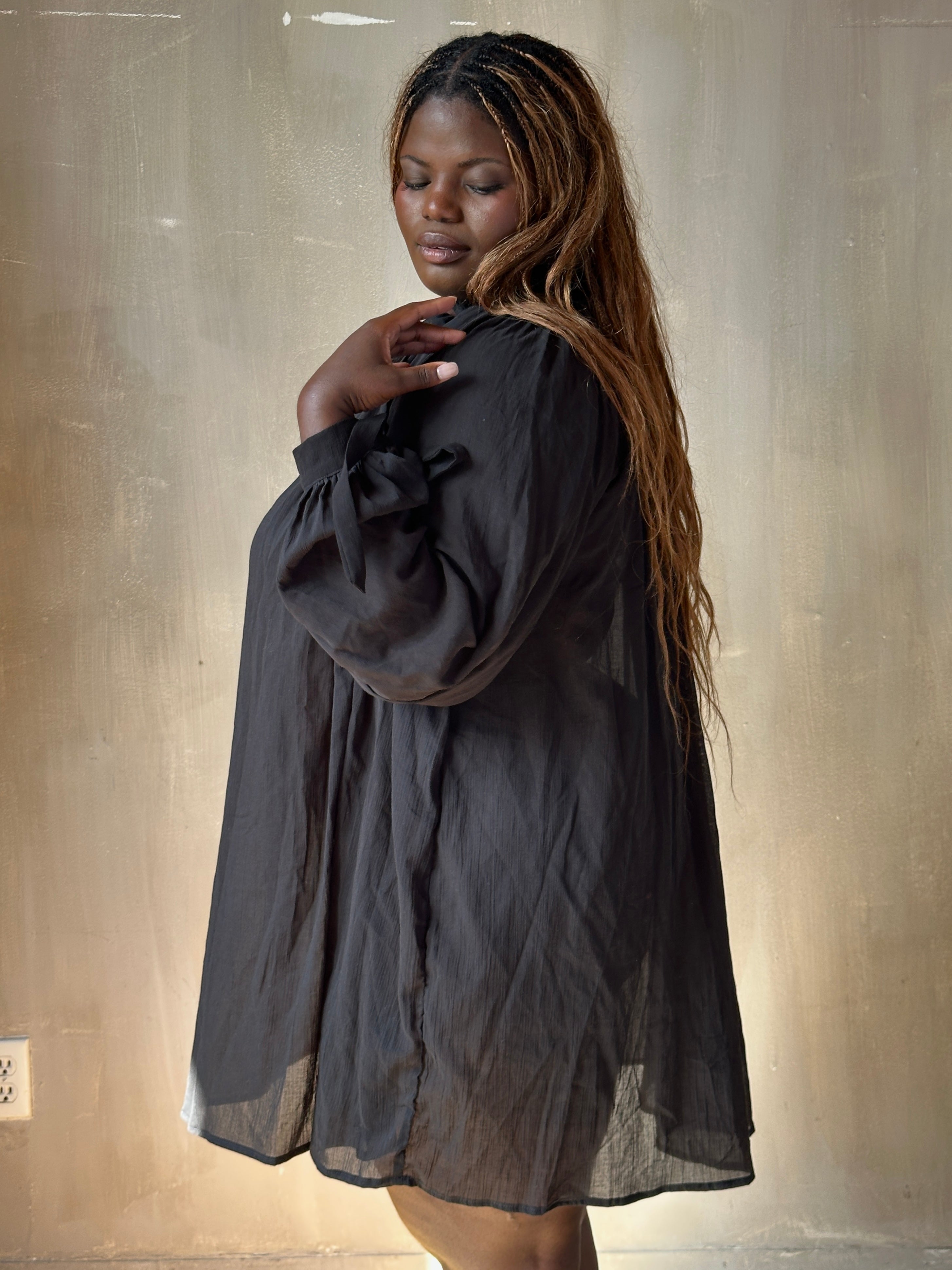 Sample Sale: Baudelaire Chemise in Black Cotton Gauze (One Size)