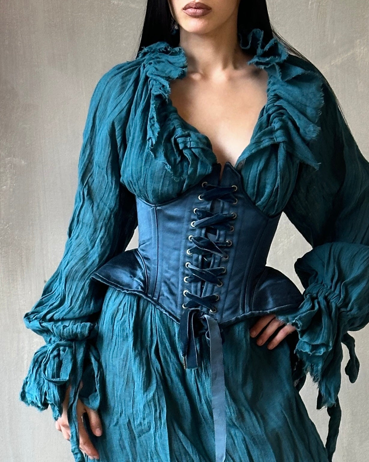 Sample Sale: Teal Silk Pannier Underbust (25-28" Waist)