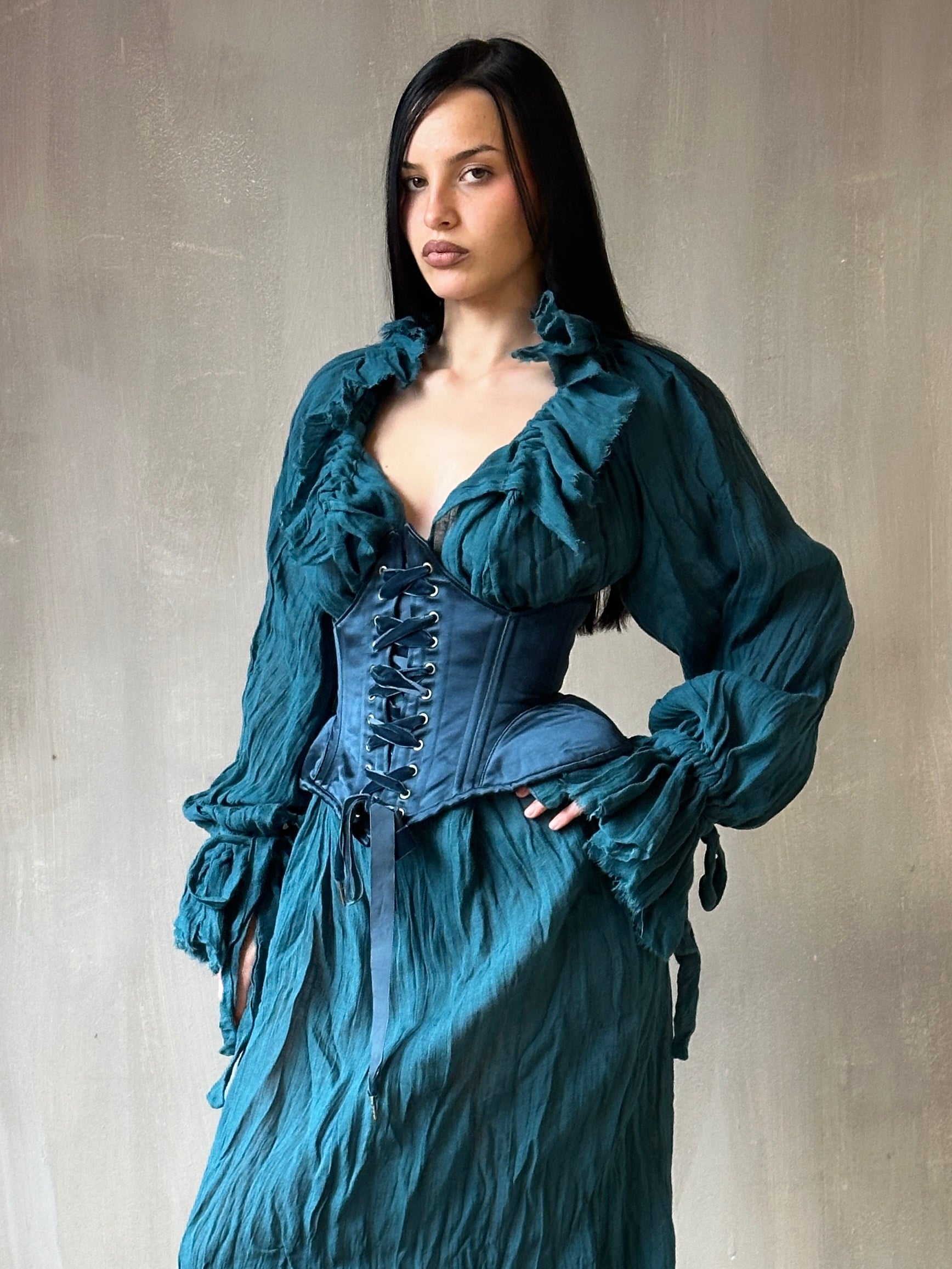 Sample Sale: Teal Silk Pannier Underbust (25-28" Waist)