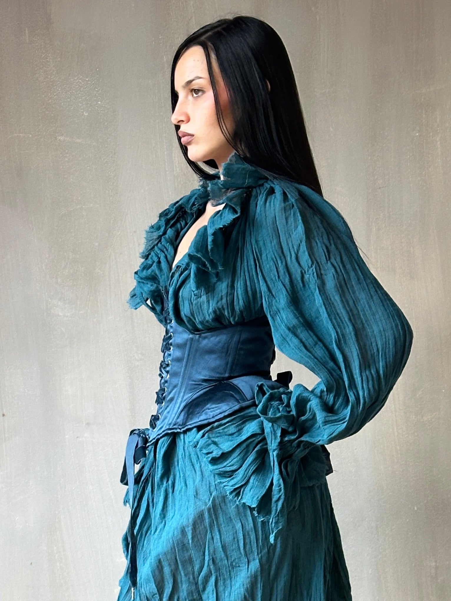 Sample Sale: Teal Silk Pannier Underbust (25-28" Waist)