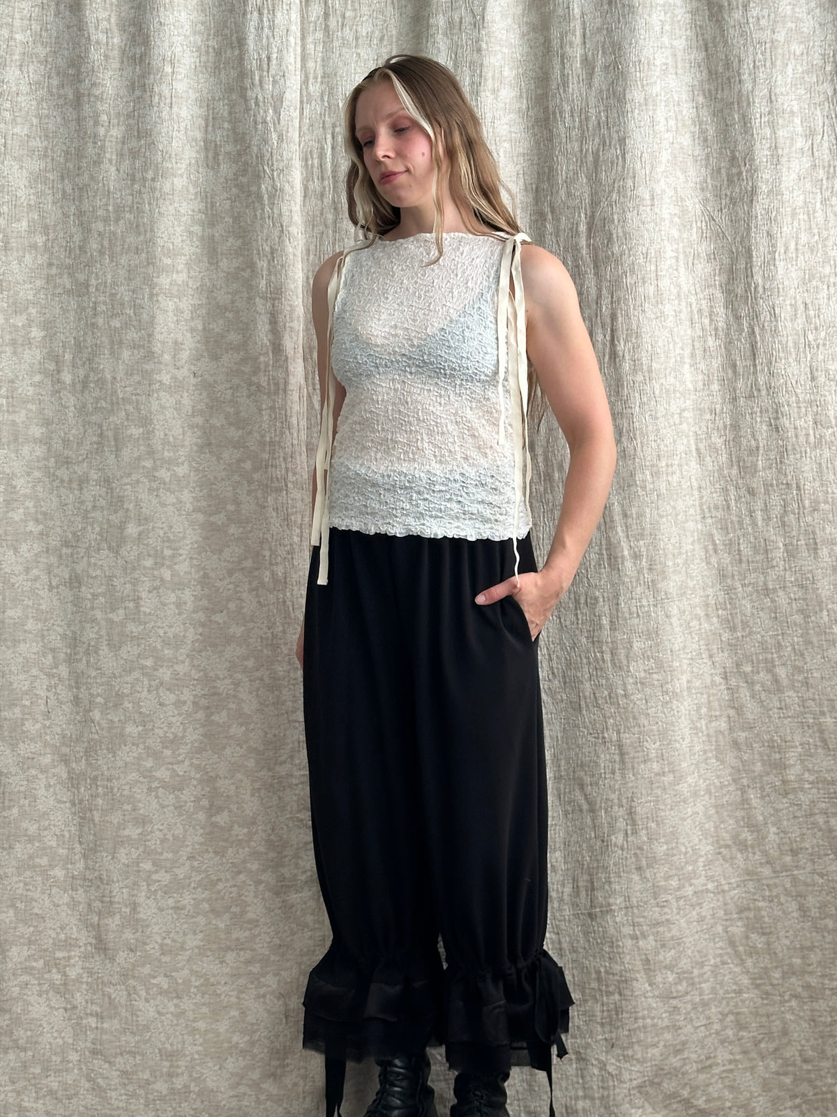 FW'26: Detached Long Sleeve Top in Textured Ivory Cotton (Pre-Order)