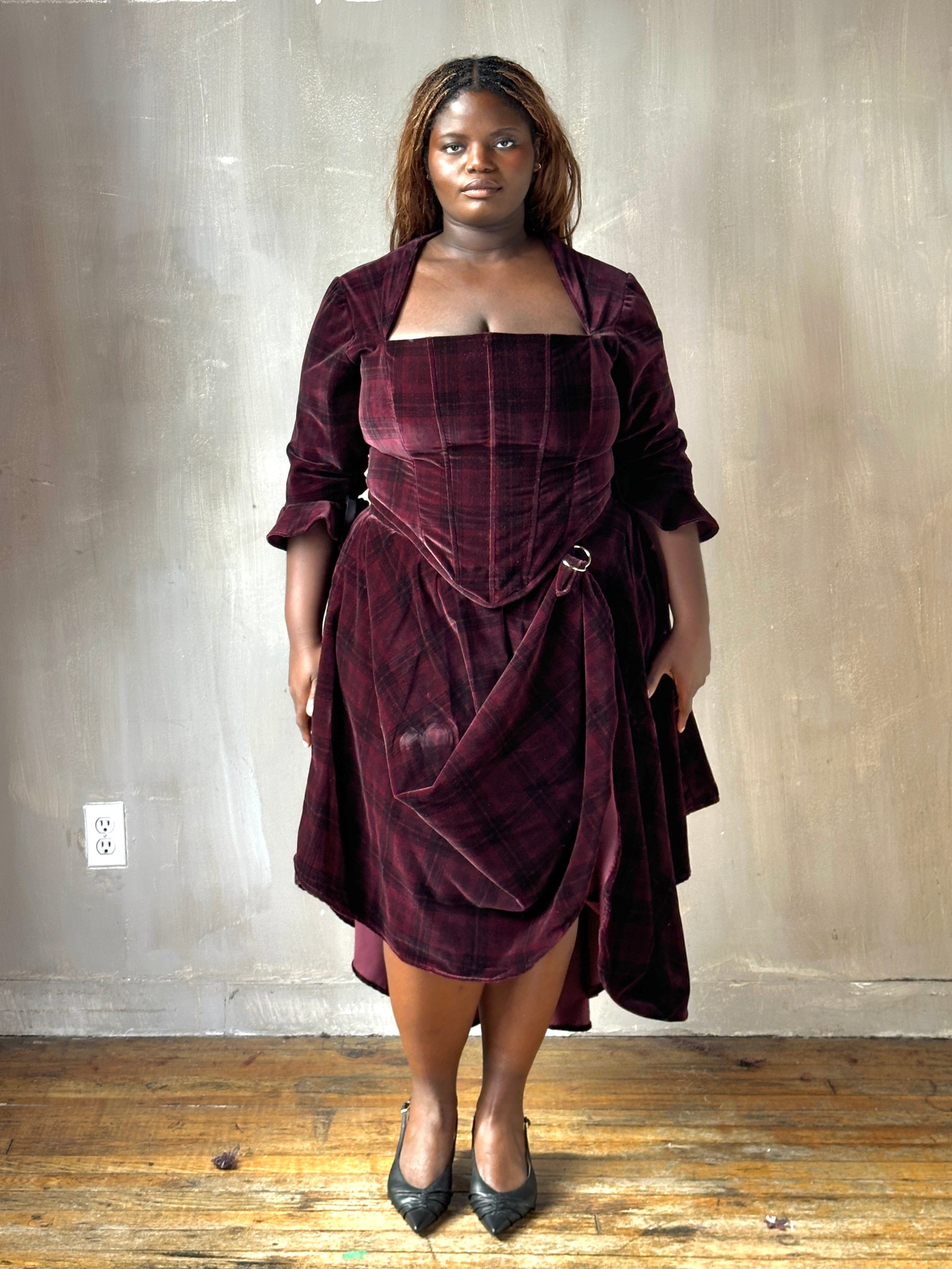 FW25: "Psyche" Pastorale Bodice and Skirt in Wine Tartan (Pre-Order)