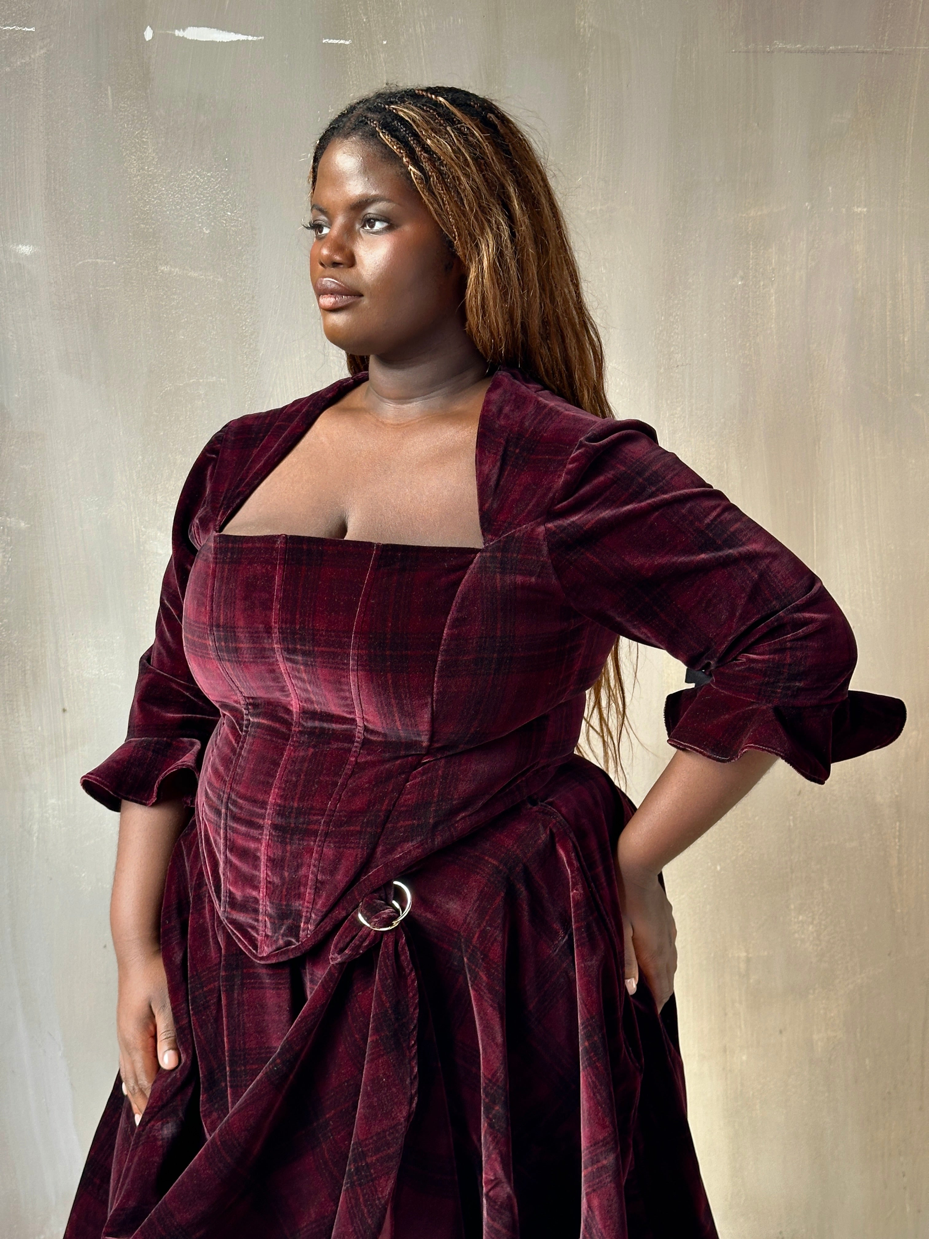 FW25: "Psyche" Pastorale Bodice and Skirt in Wine Tartan (Pre-Order)