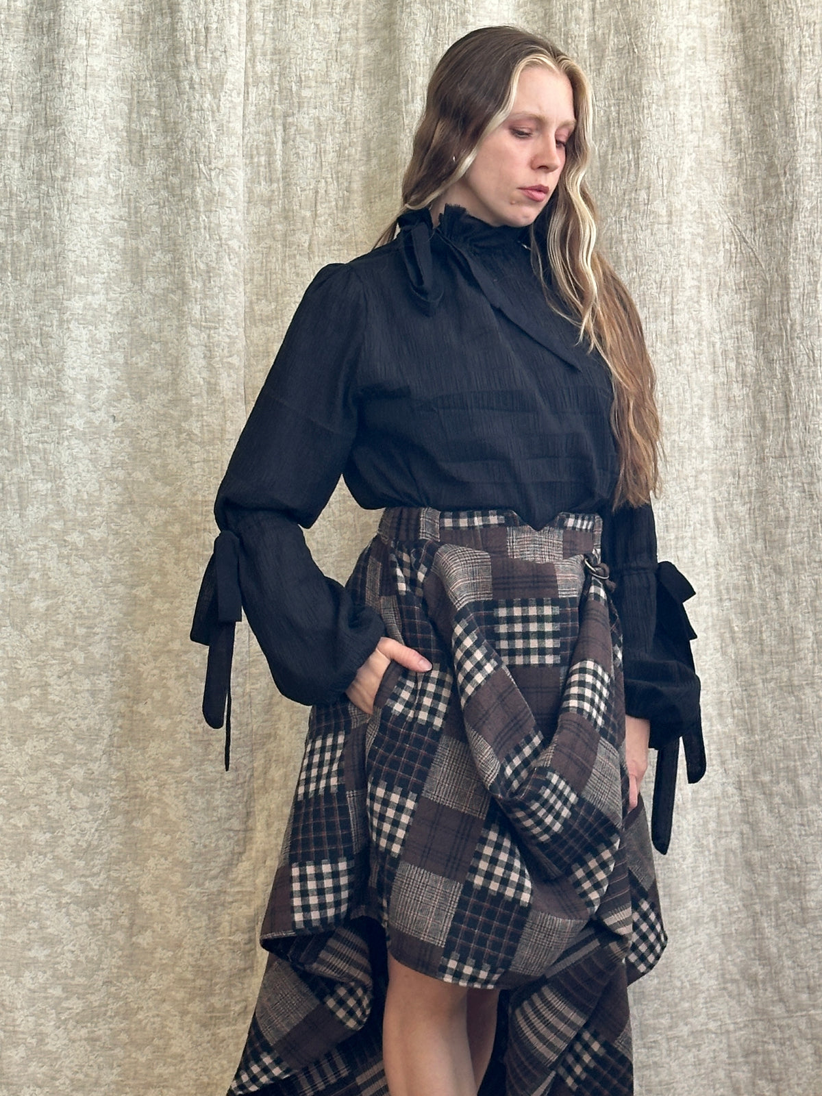 FW '26: Notch Waist Pastorale Skirt in Patchwork Plaid Cotton (Pre-Order)