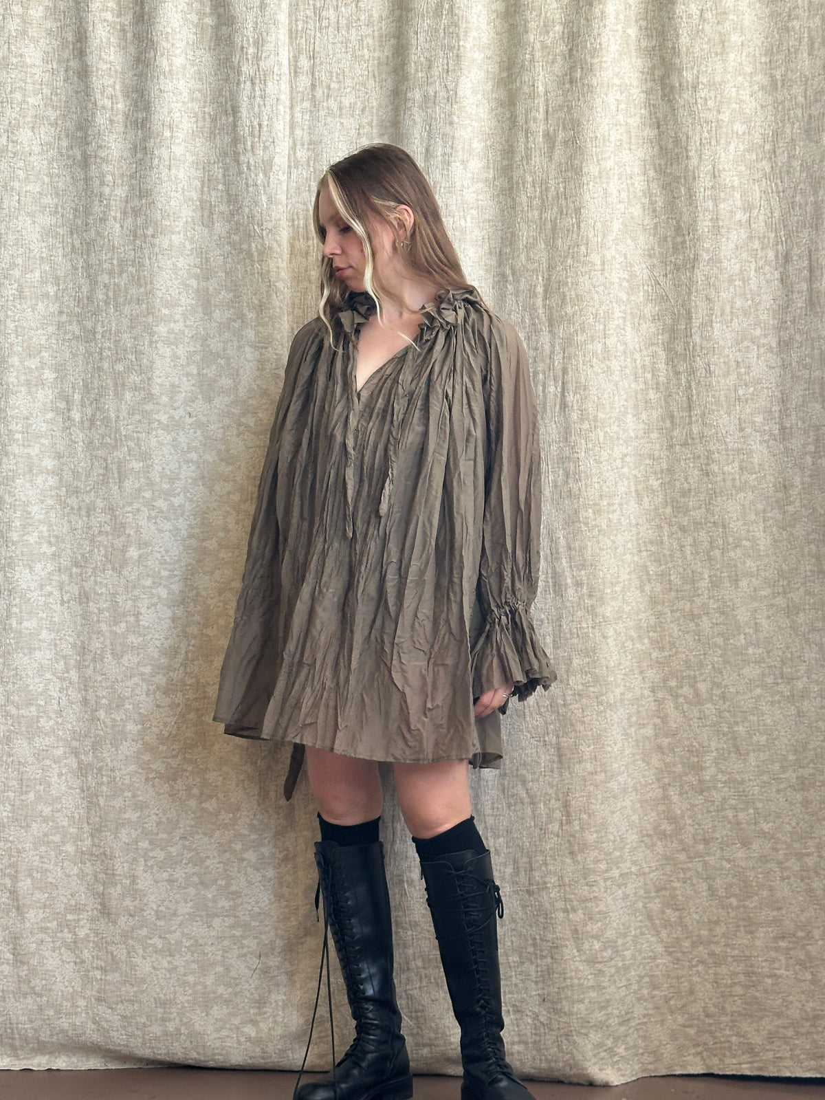 FW '26: Alchemist Chemise in Green Crinkle Silk-Cotton Voile (Pre-Order)