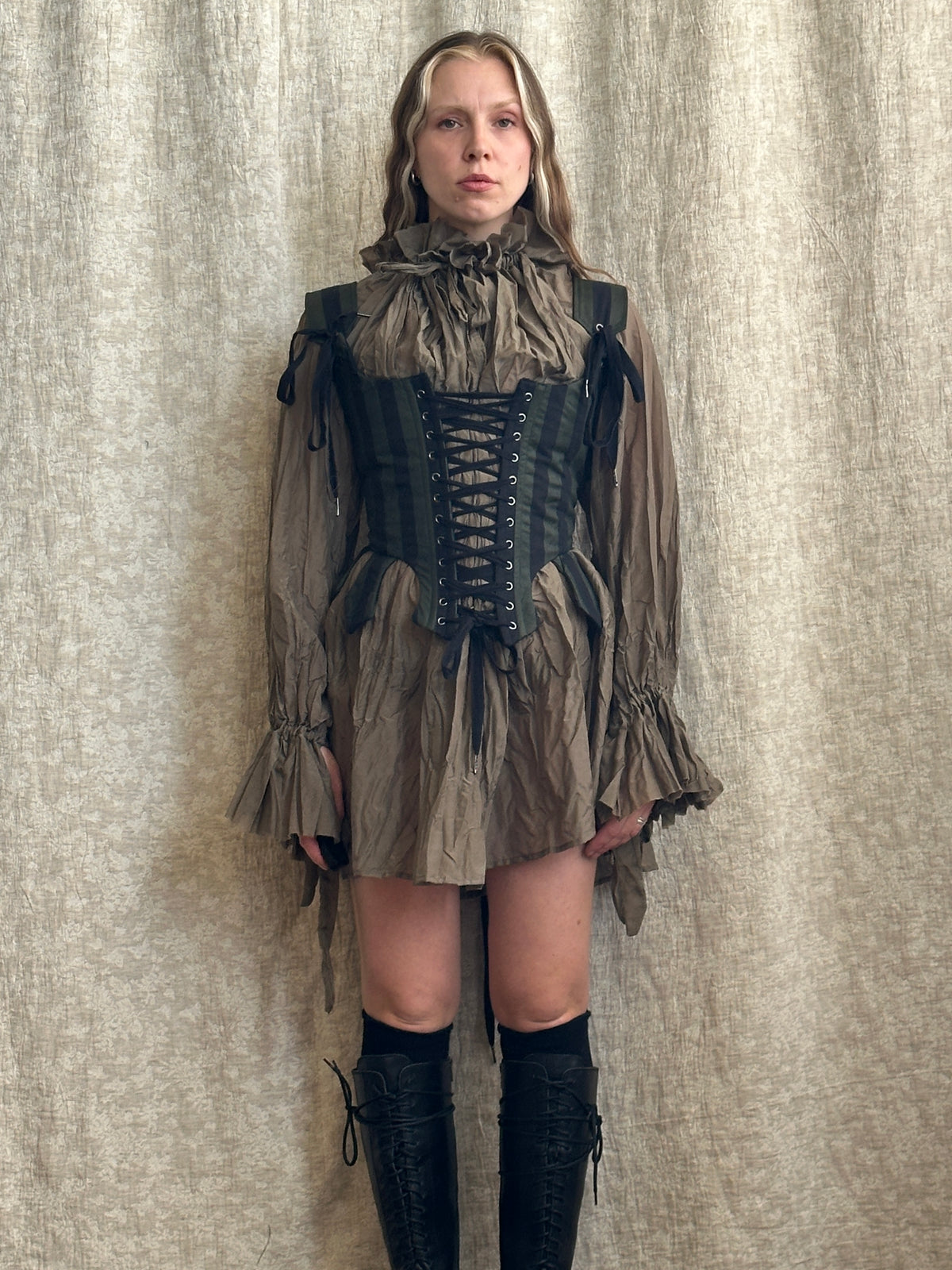 FW '26: Tab Corset Vest in Painted Black Twill (Pre-Order)