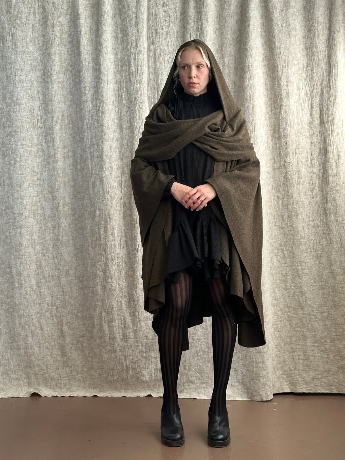 FW '26: Mythic Cape in Green Boiled Wool (Pre-Order)